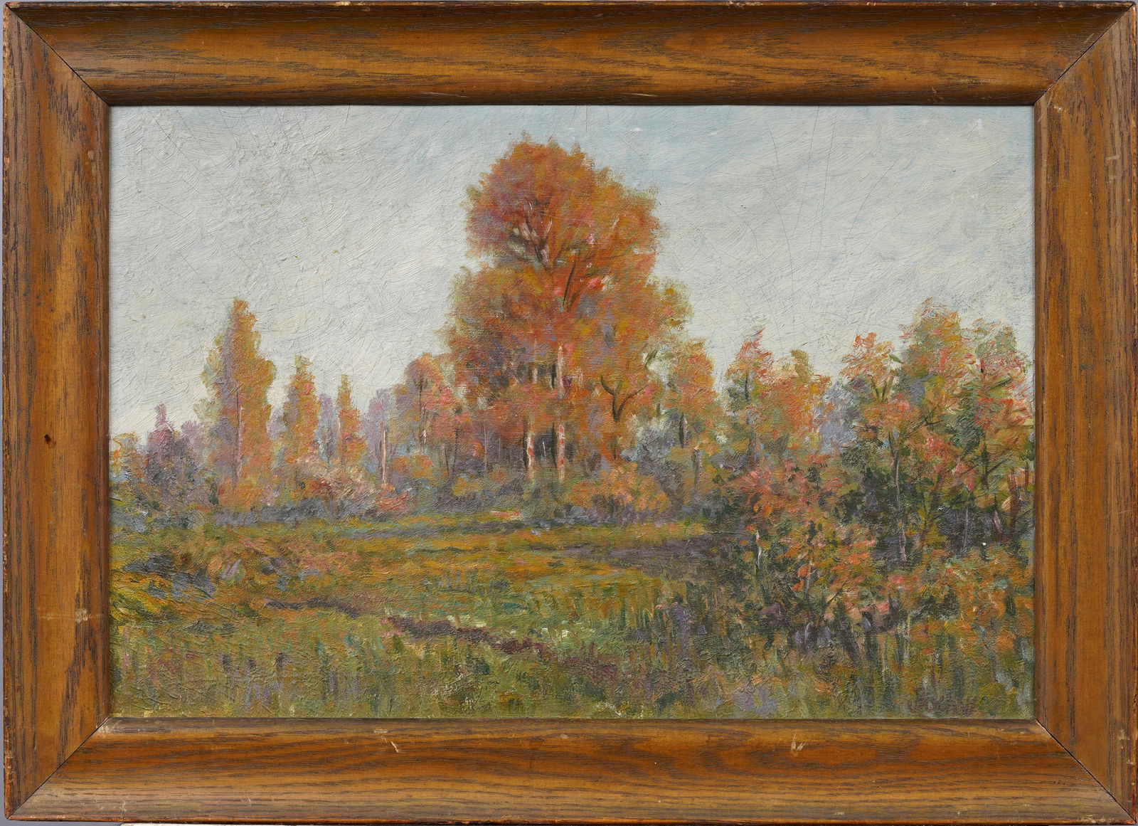 Antique American Impressionist Framed Fall Landscape Signed Tonalist Original Oil Painting (1 of 8)