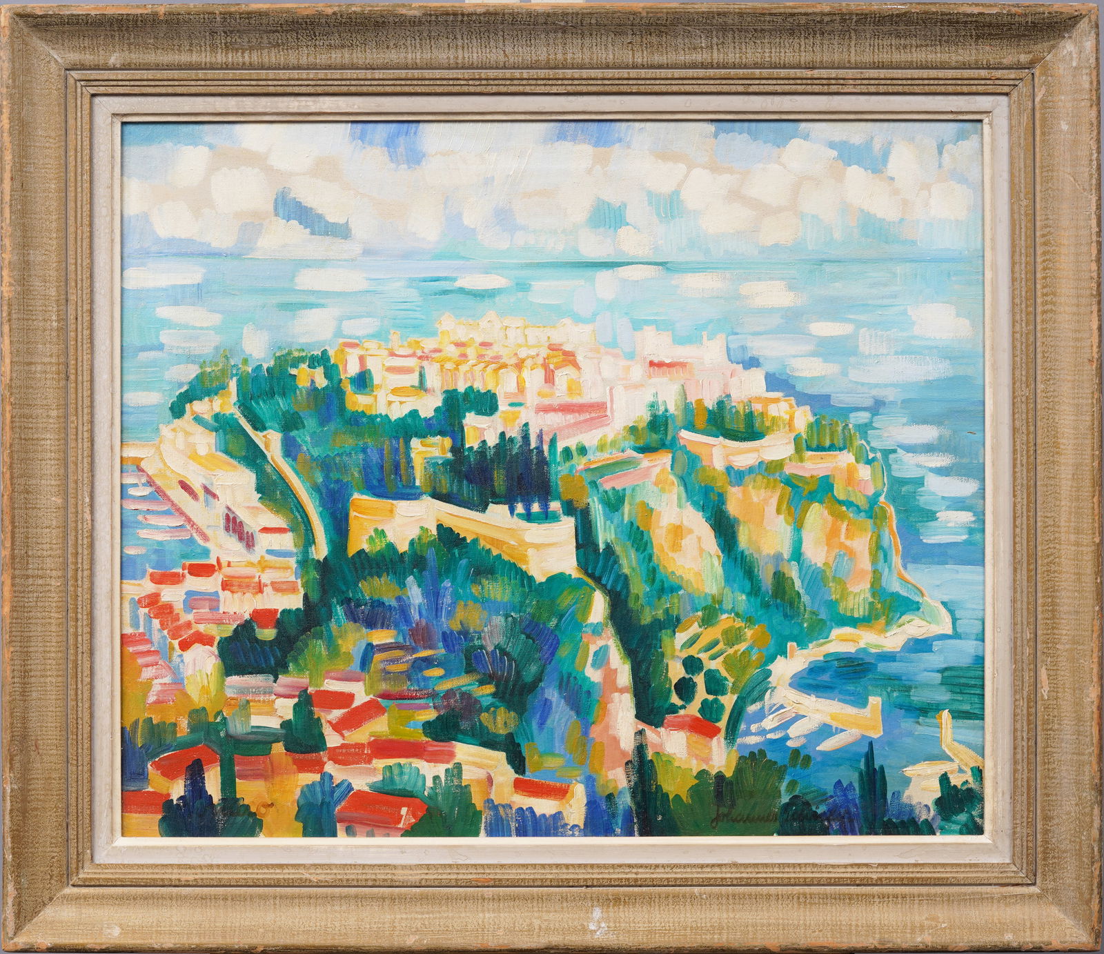Johannes Schiefer (1896 - 1979) Antique French Coastal Seascape Framed Oil Painting2: Antique French impressionist coastal seascape oil painting by Johannes Schiefer (1896 - 1979). Oil on canvas. Signed. Framed. Measuring 26 by 30 inches overall and 20 by 24 painting alone. Please see