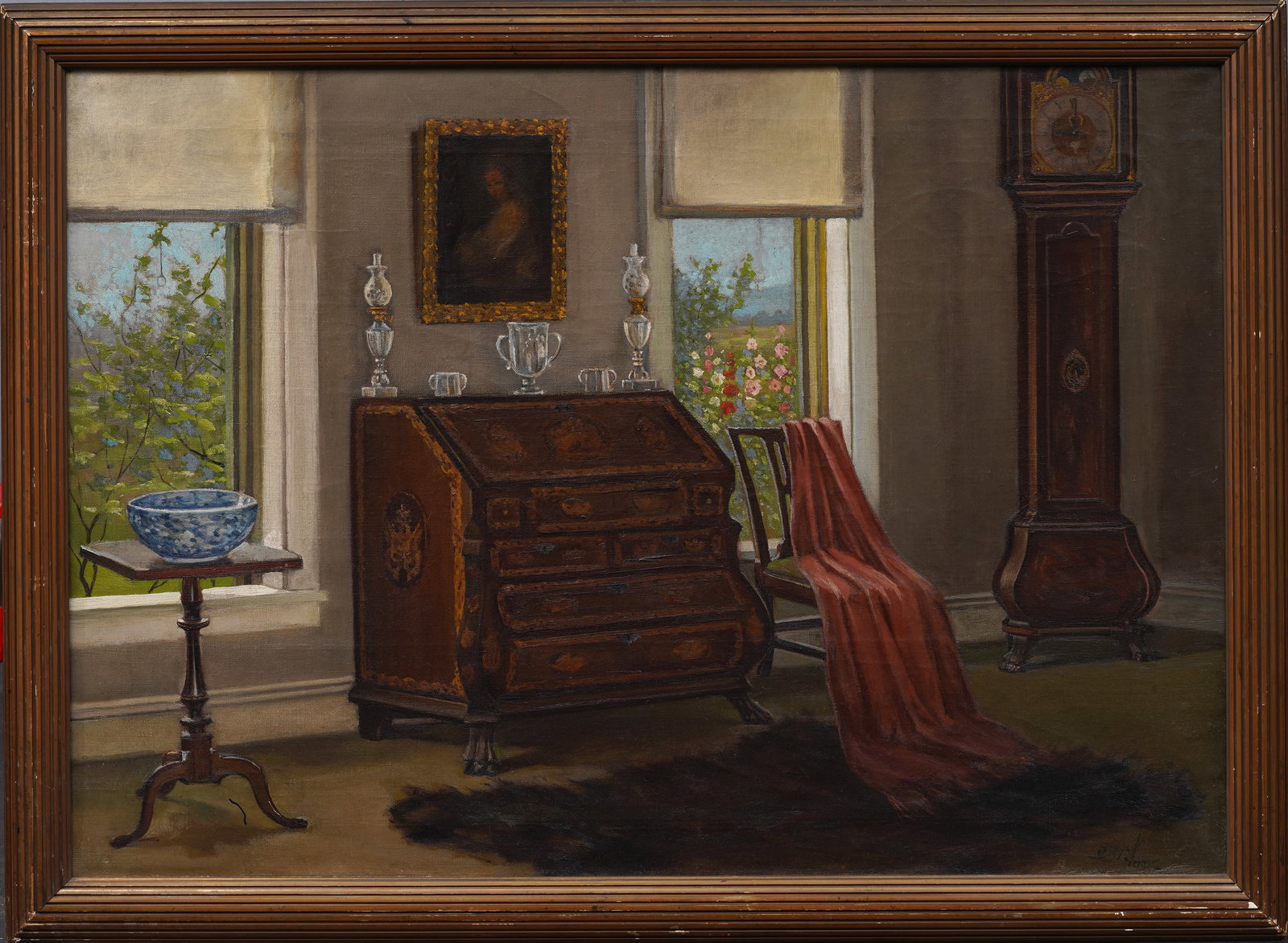Large Antique American 19th Century Interior Scene Original Oil Painting Whistler Frame (1 of 7)