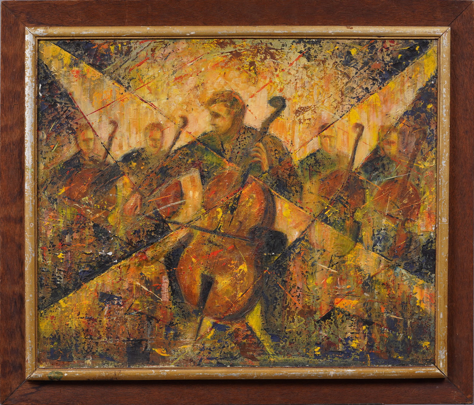 Exhibited Cubist Orchestra Abstract Signed American School Modernist Framed Oil Painting (1 of 7)