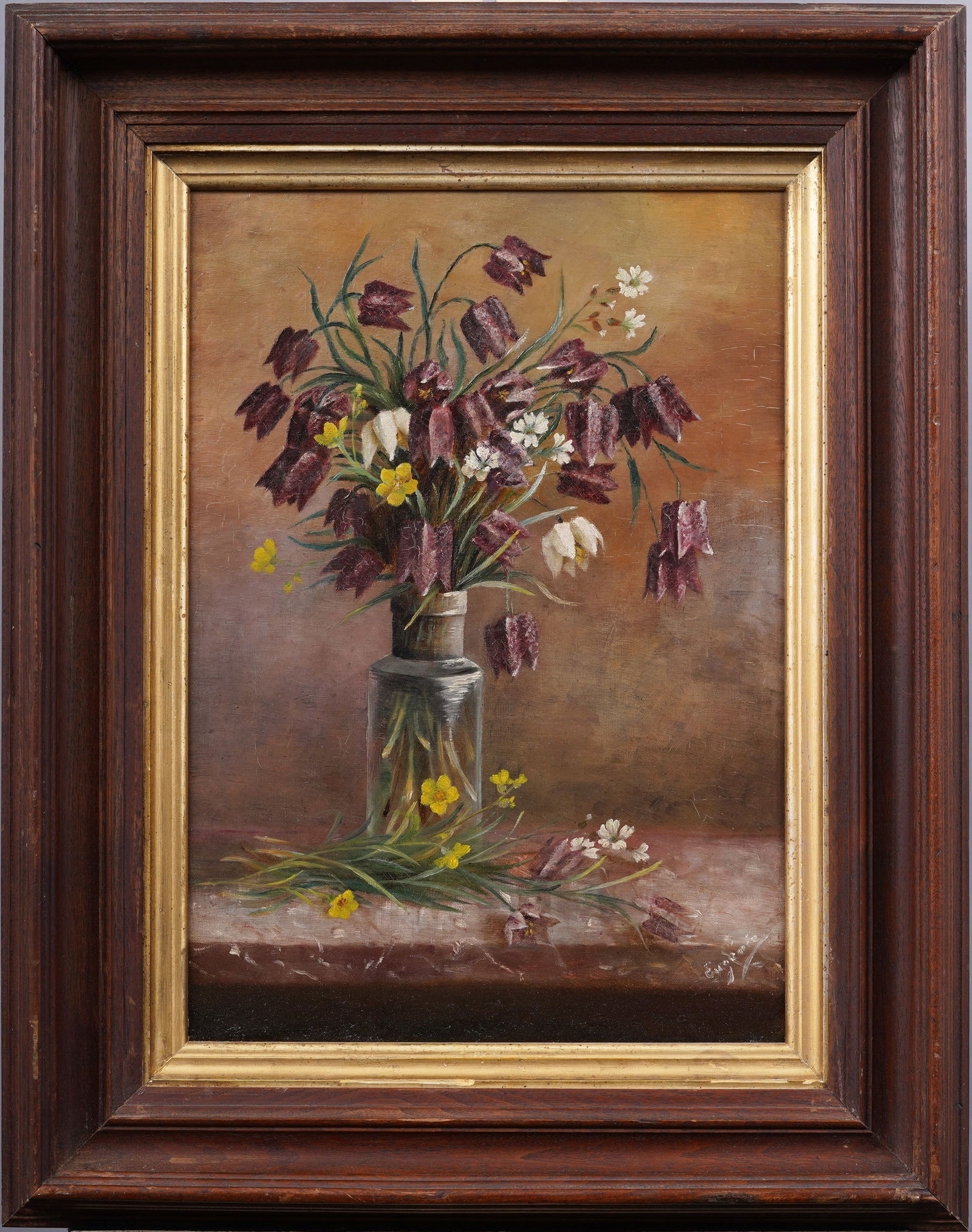 Signed Antique American Impressionist Flower Still Life Framed Original Oil Painting (1 of 5)