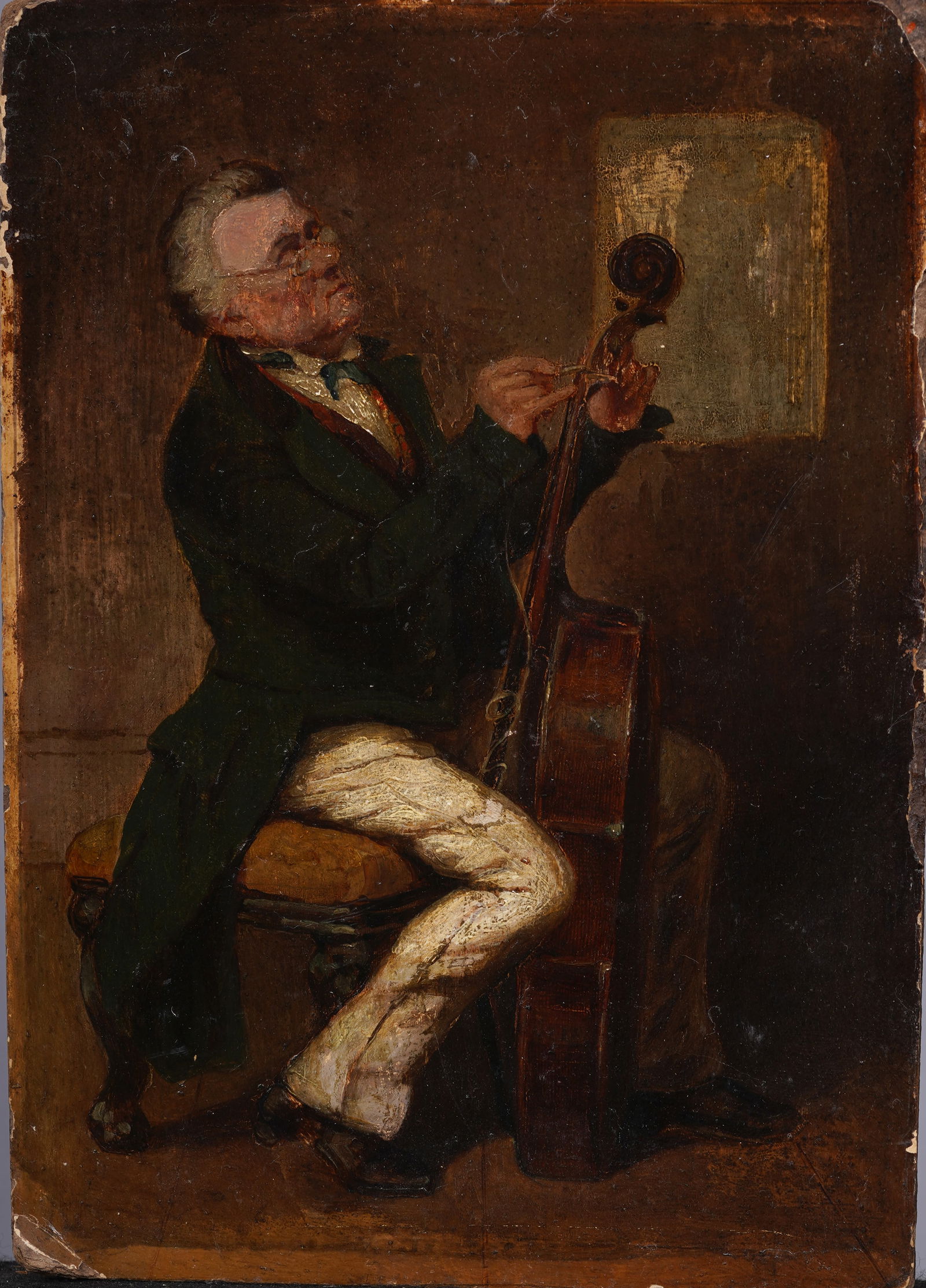 19th Century American or European School Cello Player Musical Portrait Oil Painting (1 of 4)