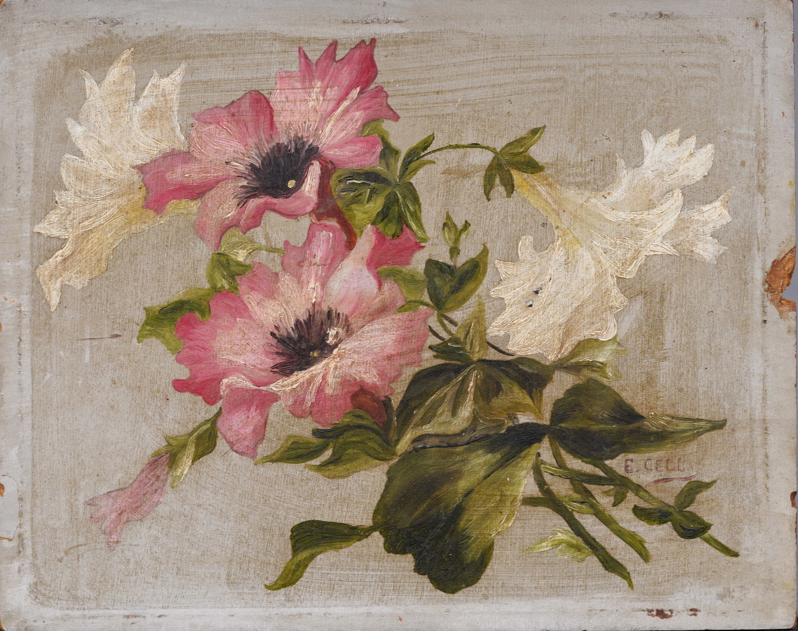 Antique American School Flower Still Life Signed Original Oil Painting (1 of 4)