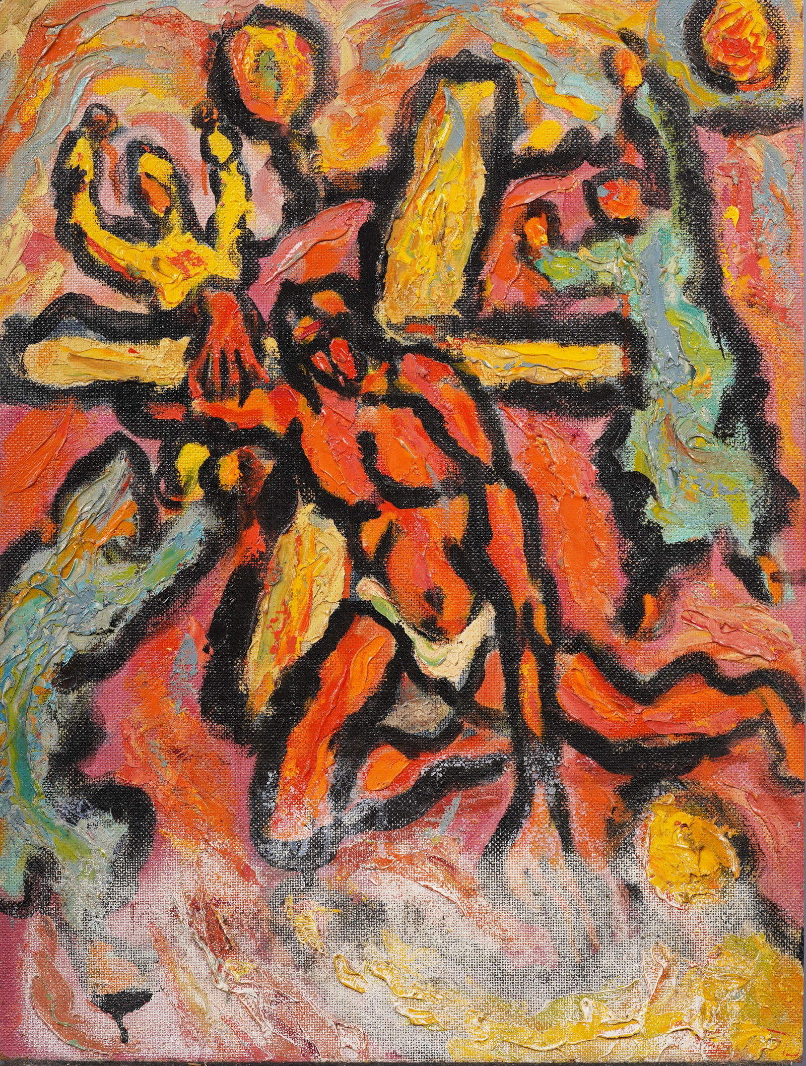 Mid Century Modern Vintage Signed Surreal Outsider Religous Portrait Folk Art Oil Painting (1 of 3)