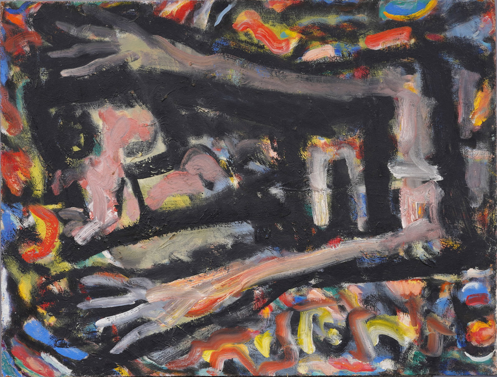 Mid Century Modern Vintage Signed Surreal Outsider Abstract Expressionist Folk Art Oil Painting (1 of 3)