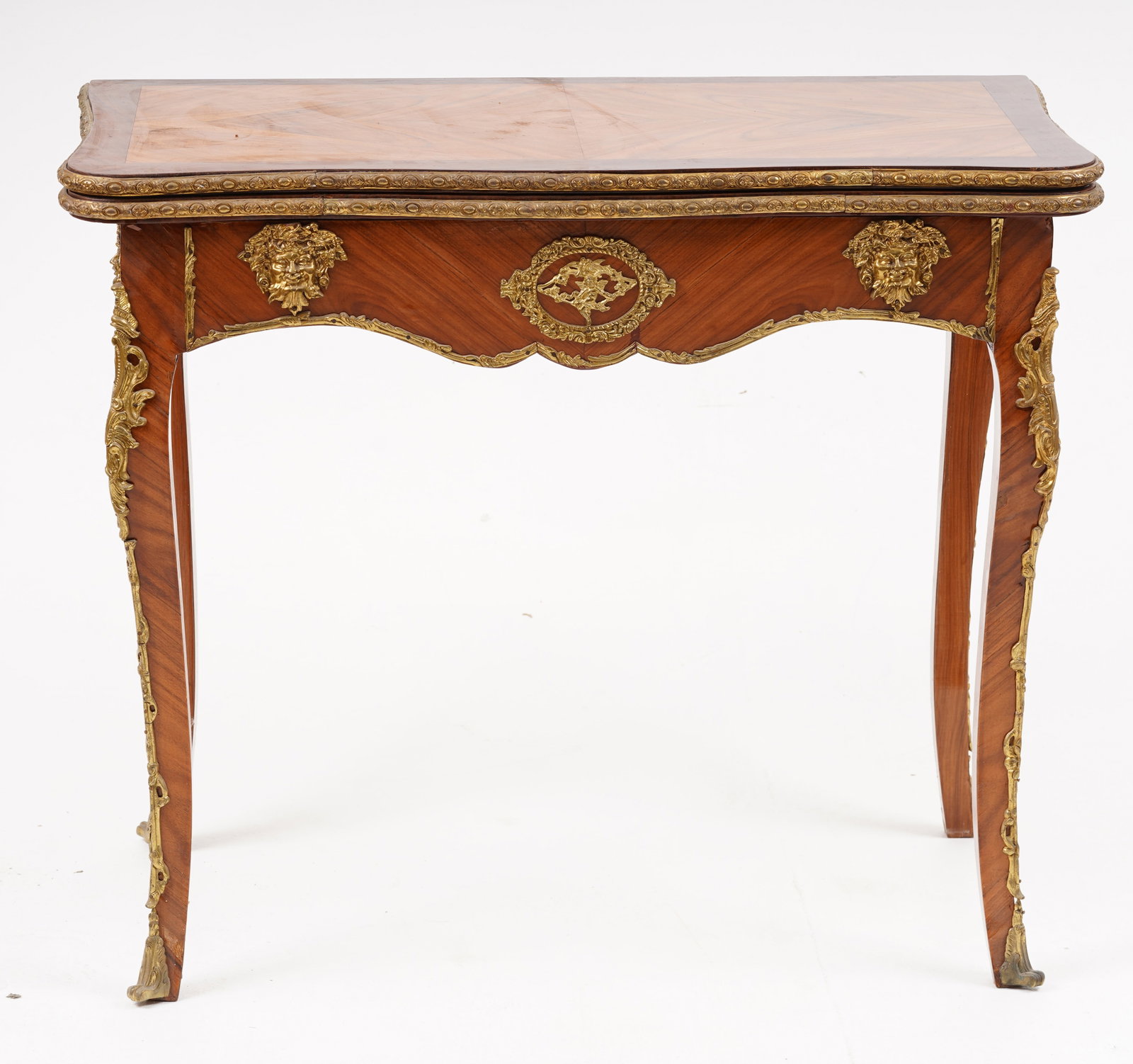 19th Century Louis XV Style Tulipwood Card Table.: Antique ornate French card table. Measuring 28H x 34W x 17D smallFor detailed condition questions please text 617-835-2496