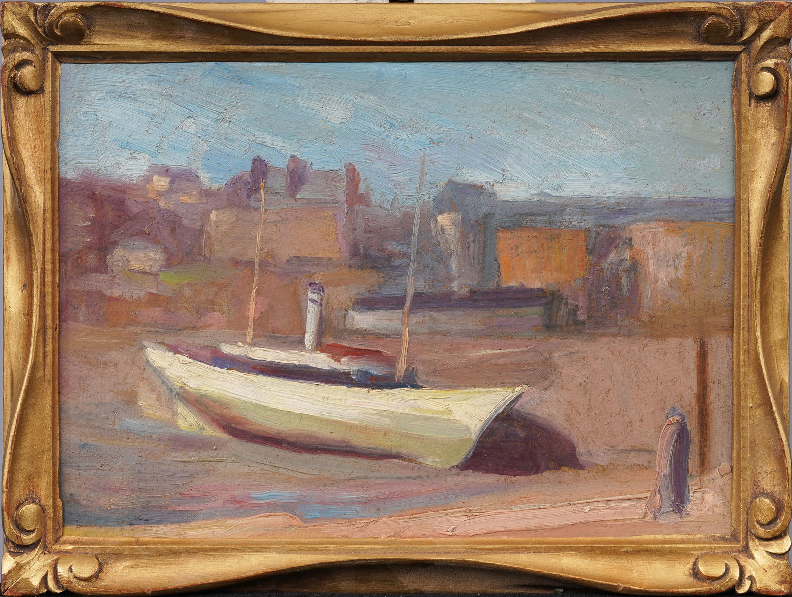 Antique European School Impressionist Seascape Dry Dock Framed Original Oil Painting (1 of 5)