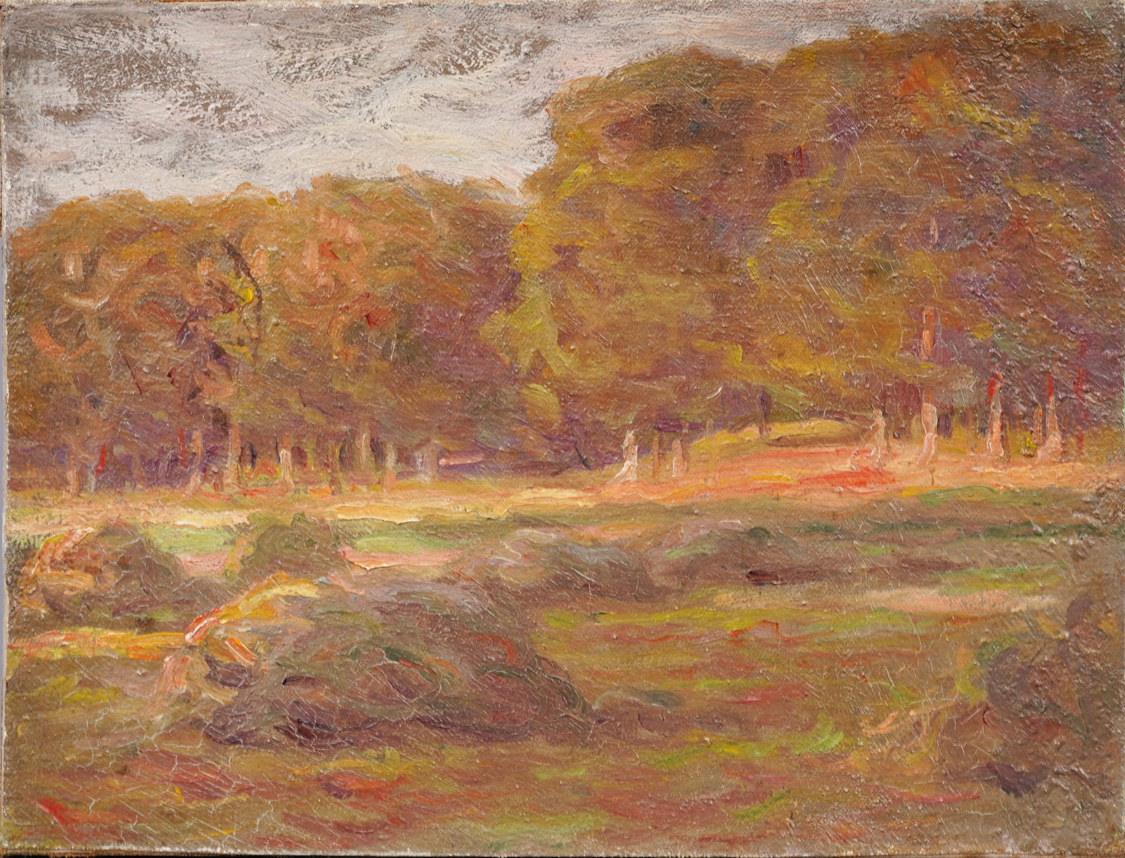 Charles Franklin Chamberlain (1871-1947) Antique American Impressionist Original Oil Painting: Antique American impressionist landscape oil painting. Oil on canvas. Estate stamped. Measuring 9 by 11 inches. Please see all images for condition. Size is measured and written on the back of the pai