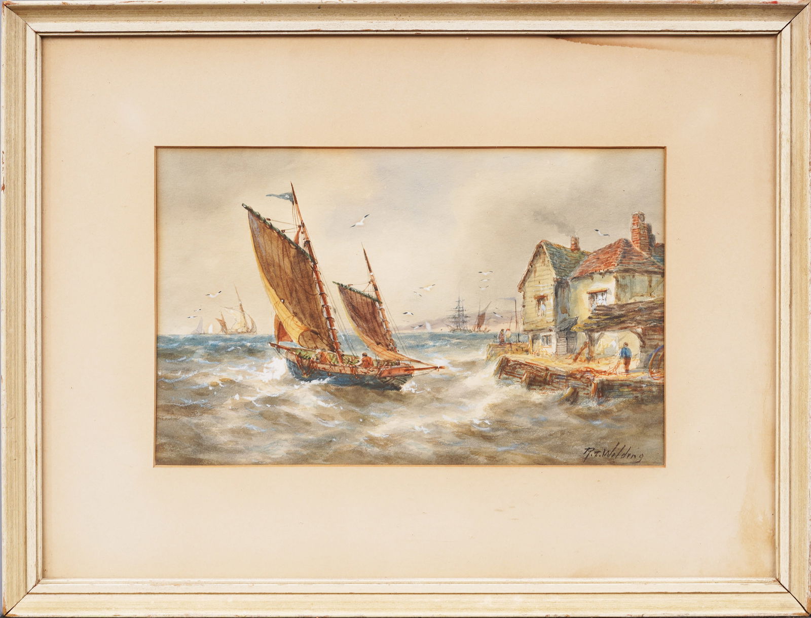 Robert Thornton Wilding (1890 - 1928) Antique English Seascape Watercolor Signed Framed Painting (1 of 6)