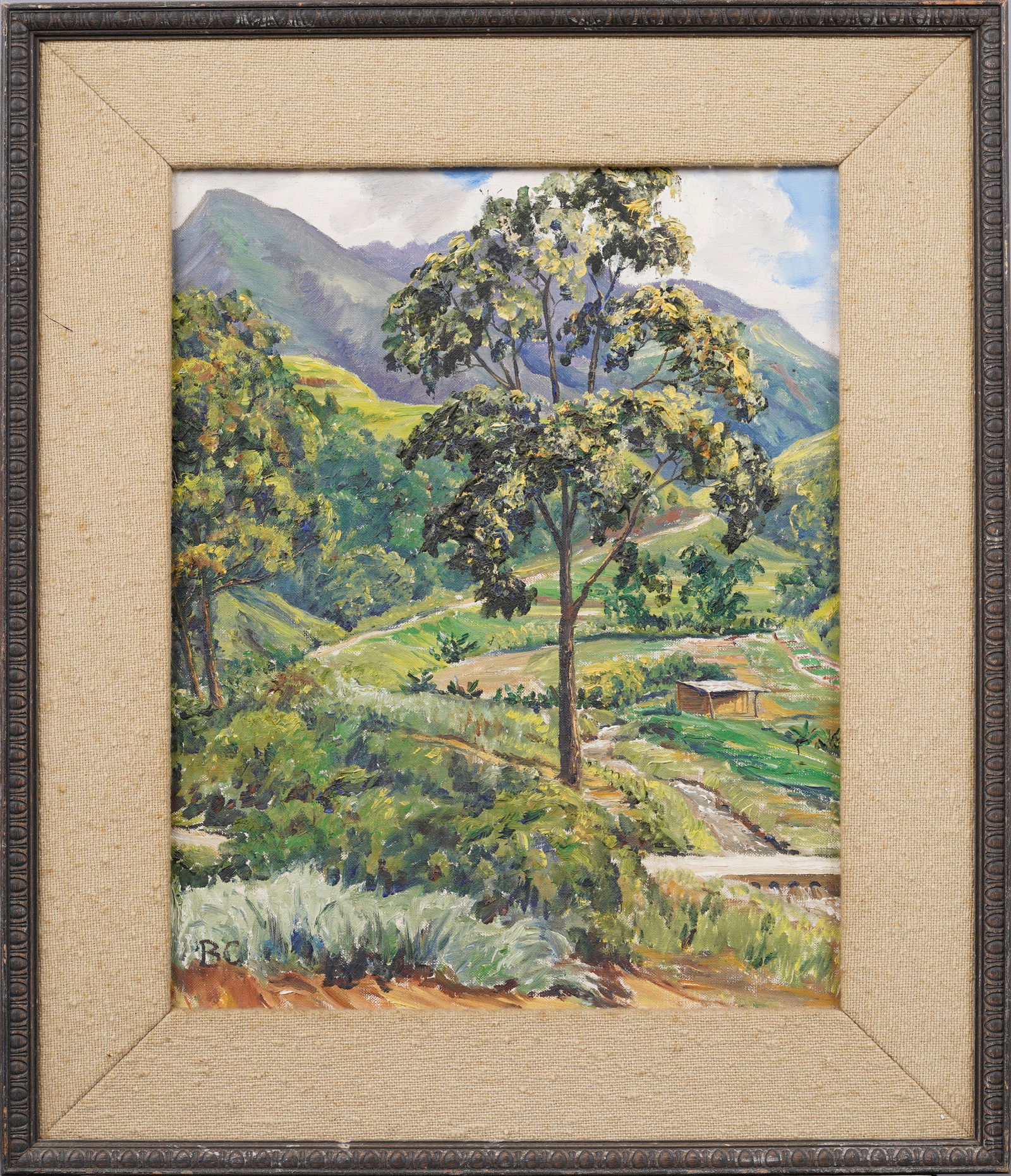 Antique American School Monogrammed Impressionist Landscape Framed Original Oil Painting (1 of 6)