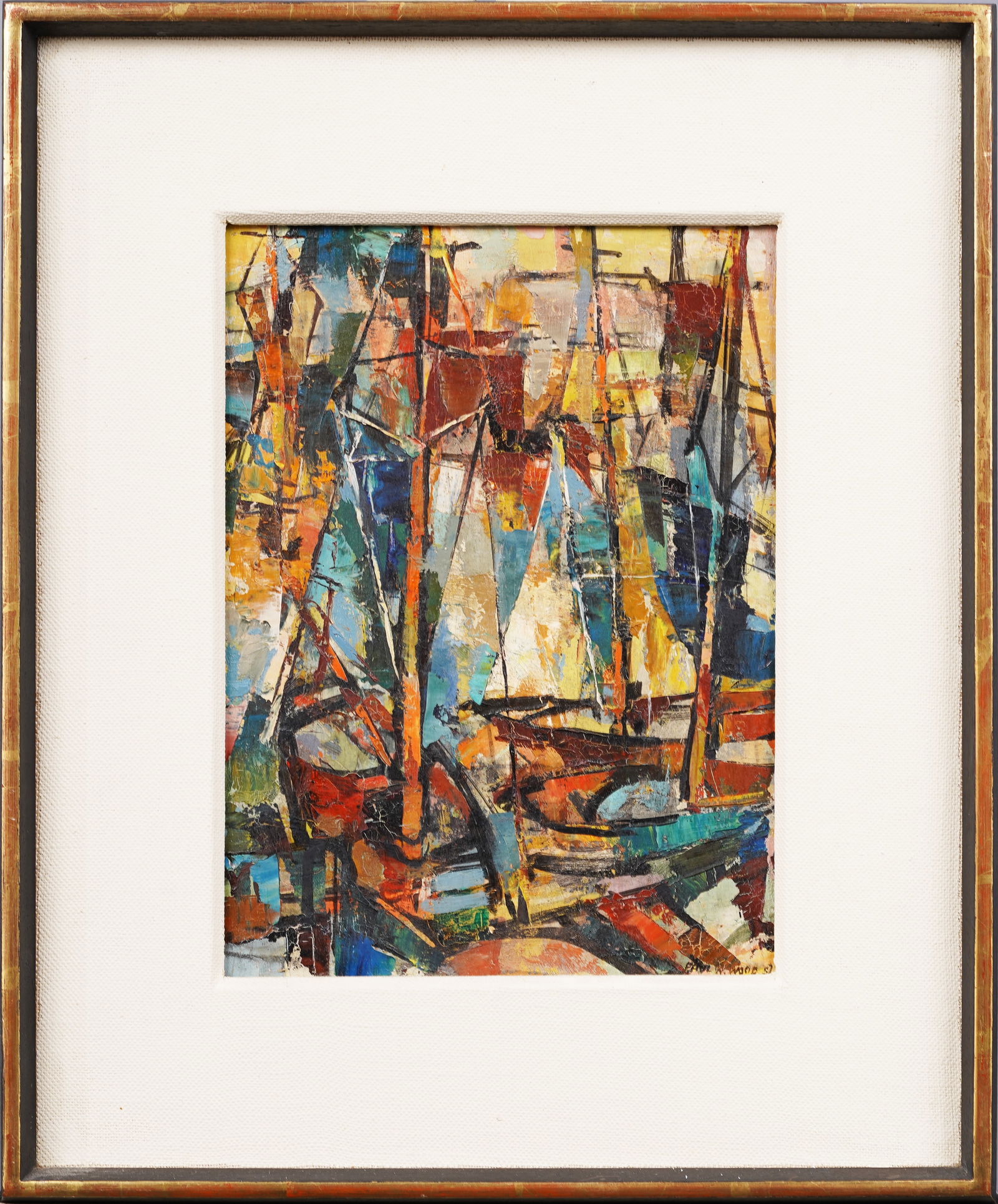 Paul Winthrop Wood (1922 - 2003) Antique American Cubist Sailboat Abstract Original Oil Painting (1 of 5)