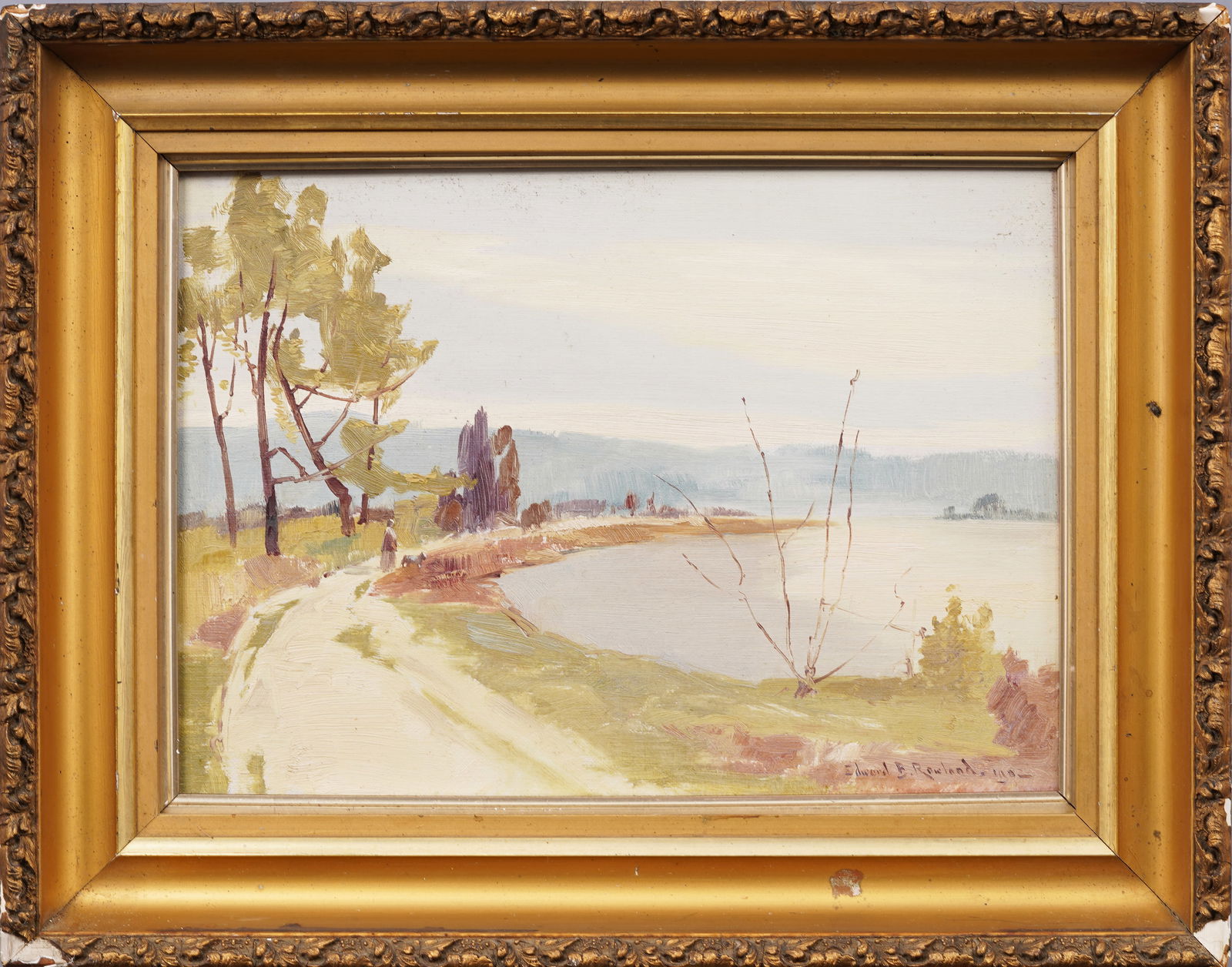 Edward B. Rowland Antique French Barbizon Impressionist Framed Landscape Oil Painting (1 of 5)