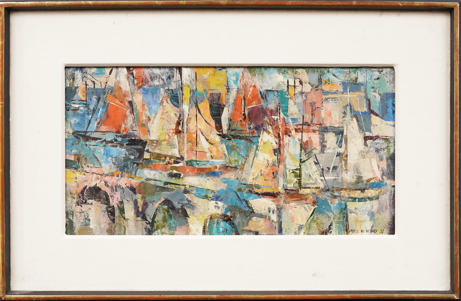 Paul Winthrop Wood (1922 - 2003) Antique American Cubist Sailboat Abstract Original Oil Painting (1 of 6)