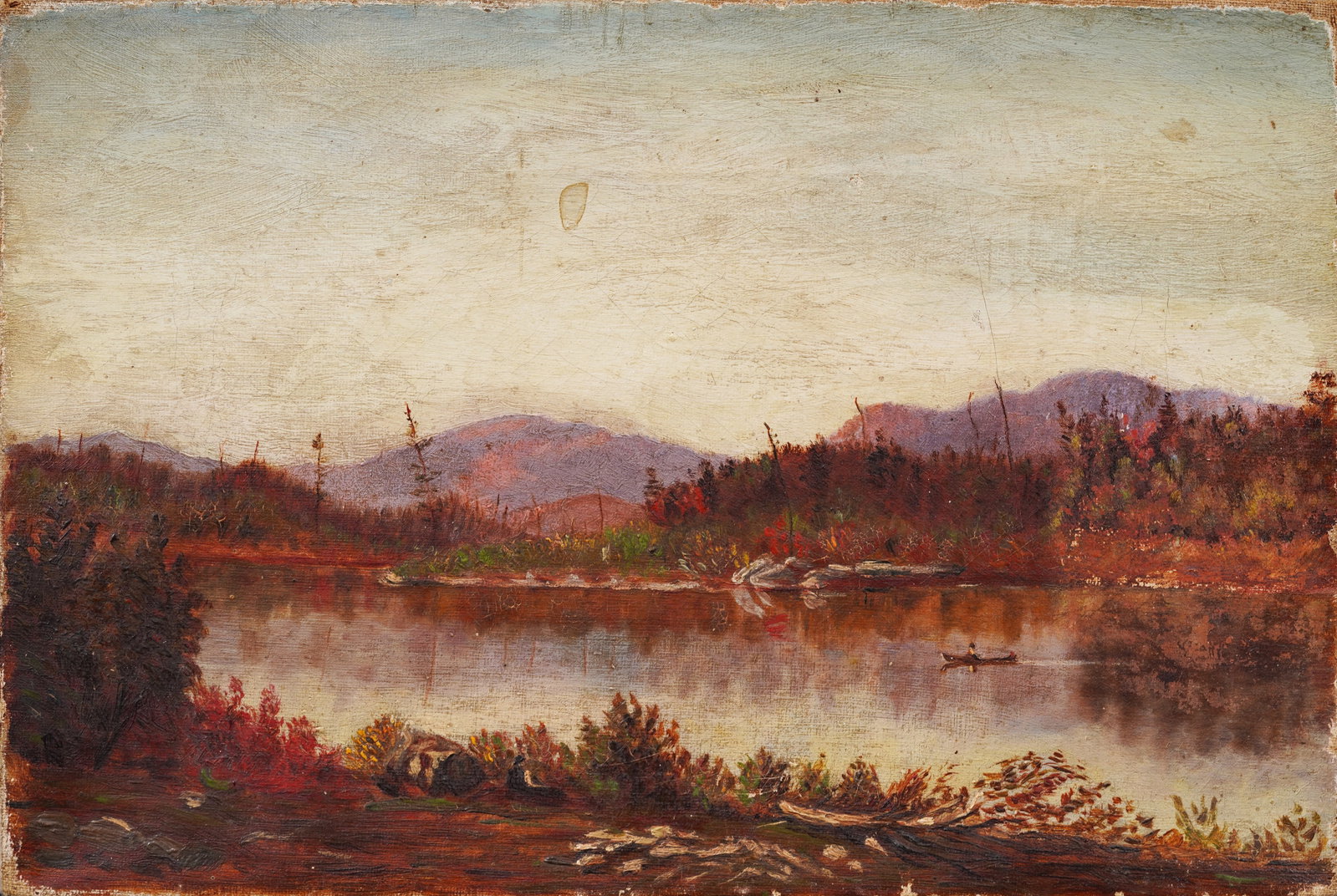 Antique American Hudson River School Fall Panoramic Landscape Original Oil Painting: Antique American oil painting. Oil on canvas. Measuring 8 by 12 inches. Please see all images for condition. Size is measured and written on the back of the painting. The first size is the overall siz