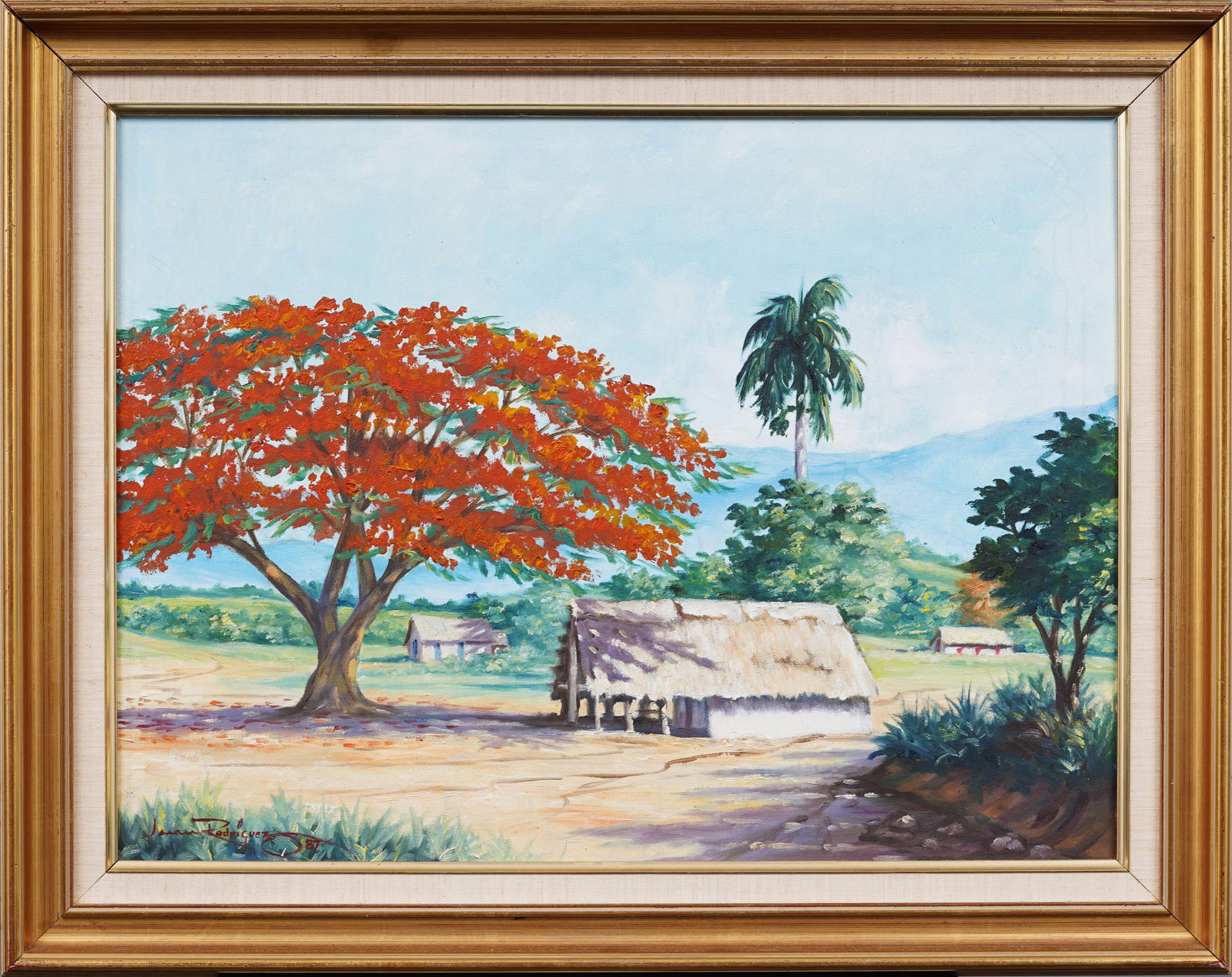 Signed Vintage Hawaiian Tropical Beach Landscape Framed Oil Painting (1 of 6)