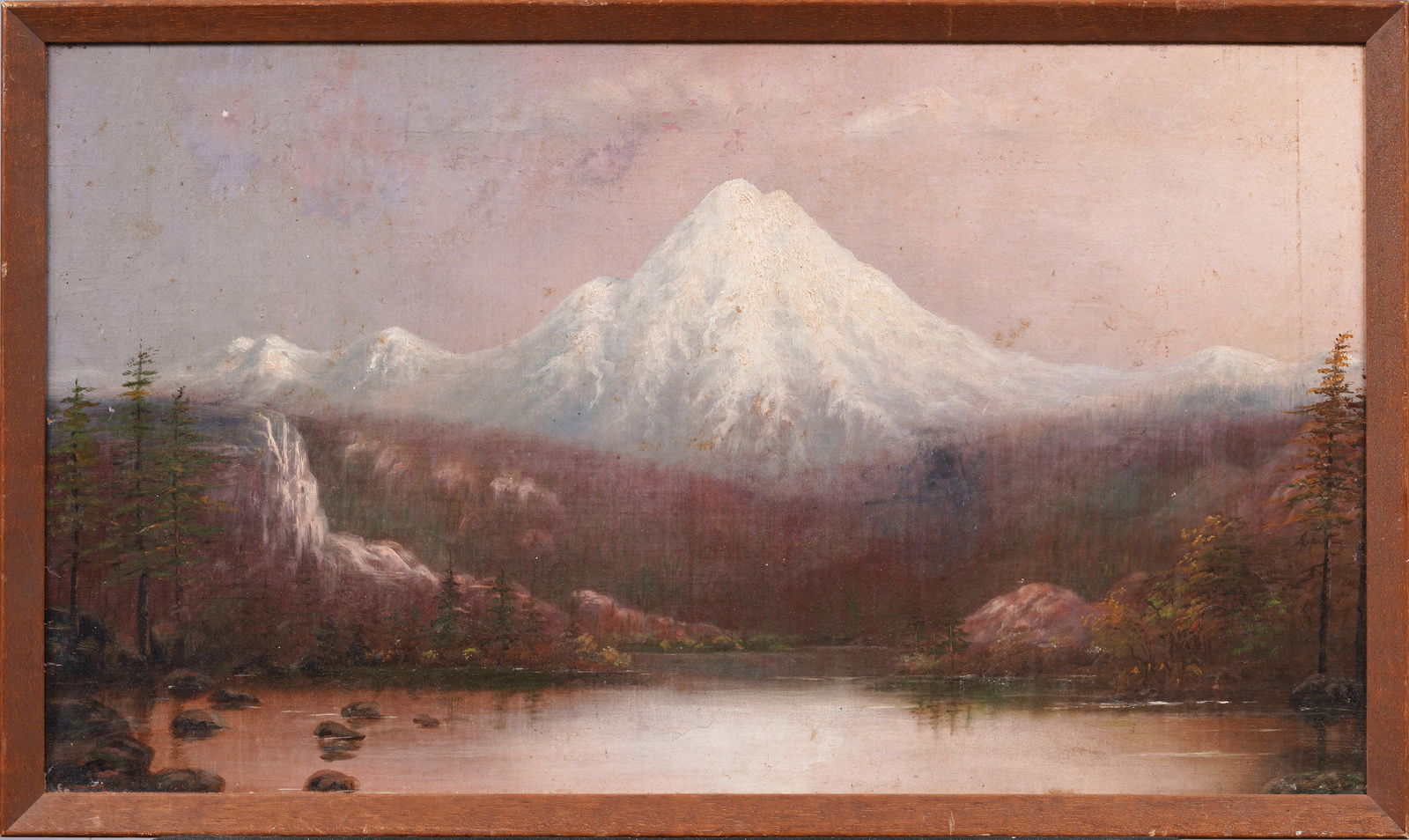 Antique American 19th Century Western Mt. Hood Oregon Landscape Framed Original Oil Painting (1 of 5)