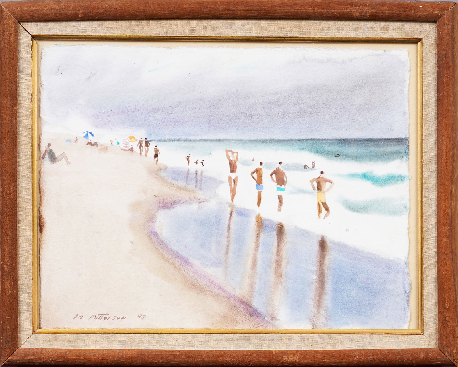 Vintage American Impressionist Beach Scene Framed Original Watercolor Signed Painting (1 of 6)