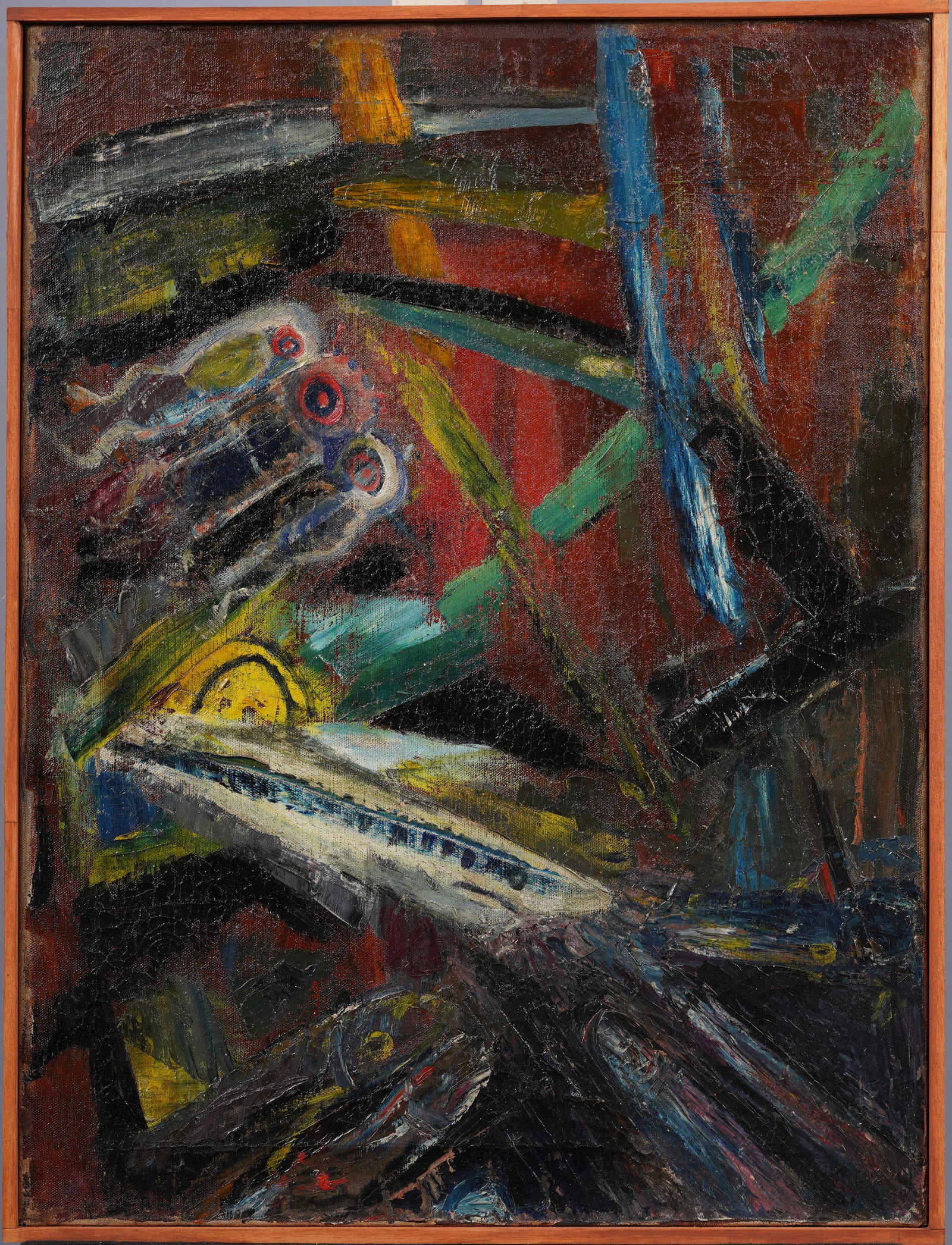 Antique American Framed Abstract Expressionist Original New York School Oil Painting: Antique American oil painting. Oil on canvas. Framed. Measuring 19 by 25 inches overall and 18 by 24 painting alone. Please see all images for condition. Size is measured and written on the back of th