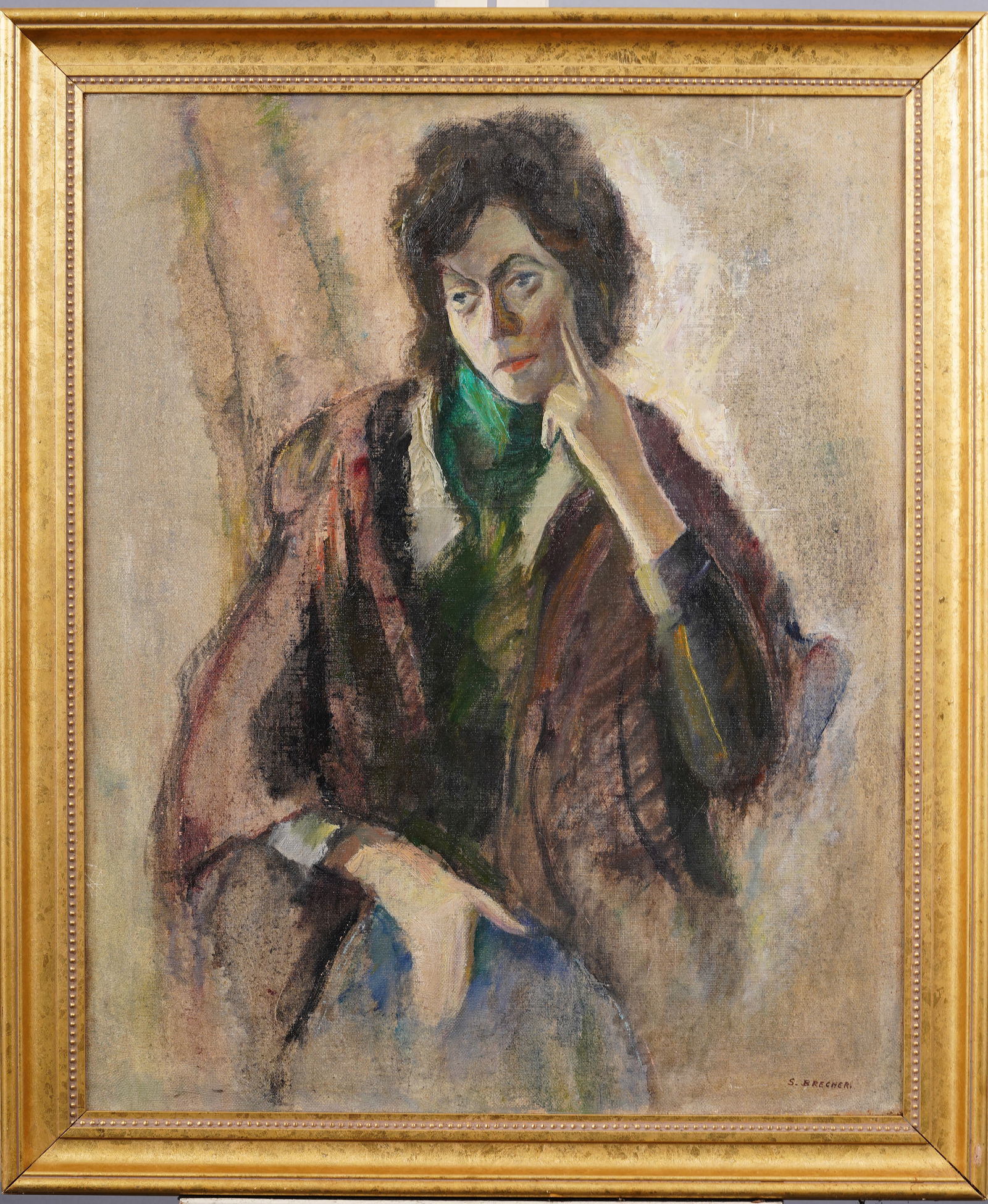 Samuel Brecher (1897-1982) Signed WPA Social Realist Pensive Young Woman Portrait Oil Painting (1 of 8)