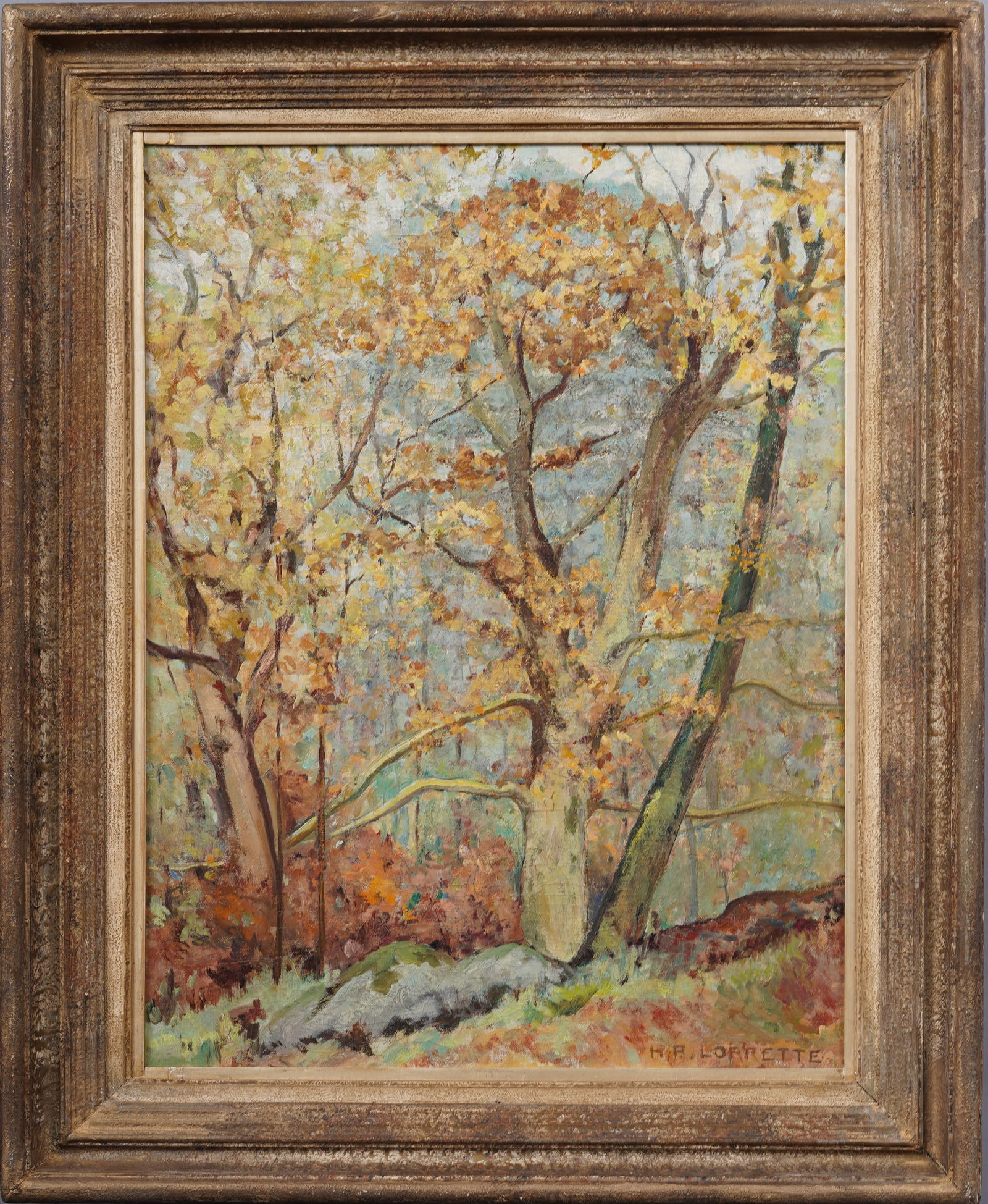 Large Signed Antique French Impressionist Fall Forest View Signed Landscape Oil Painting (1 of 6)