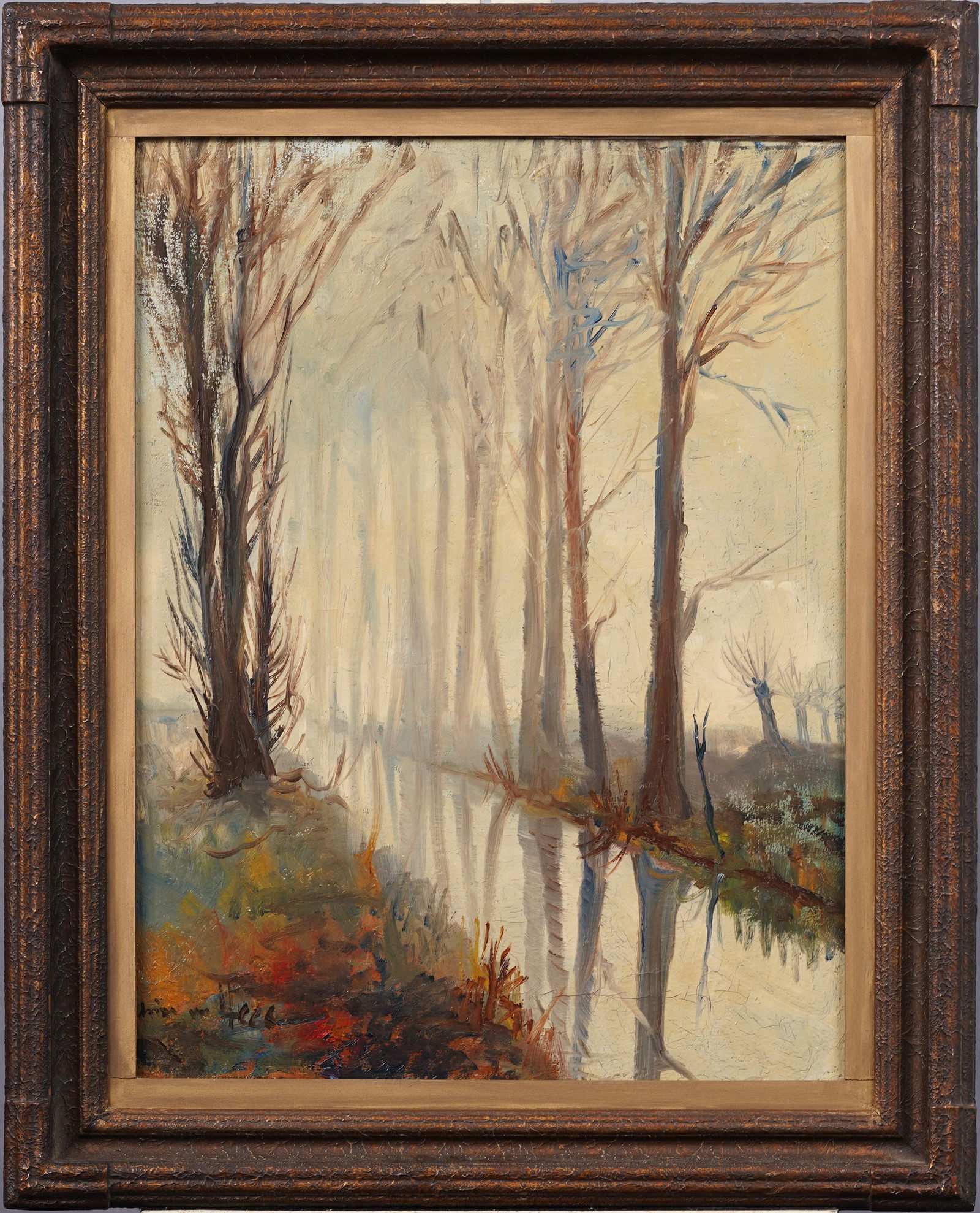 Adrian Van Hees (1924 - 2000) Antique German Impressionist River View Signed Framed Oil Painting (1 of 7)