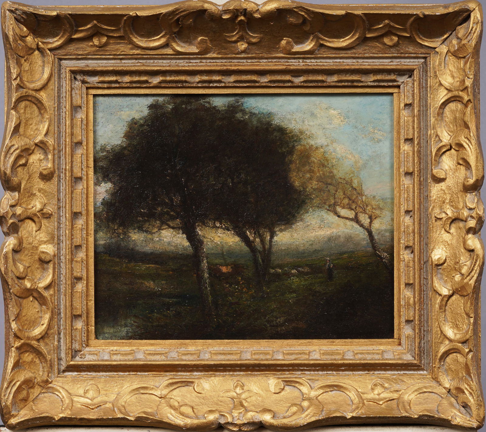 Antique American School Tonalist Farm Landscape Framed Original Oil Painting (1 of 5)