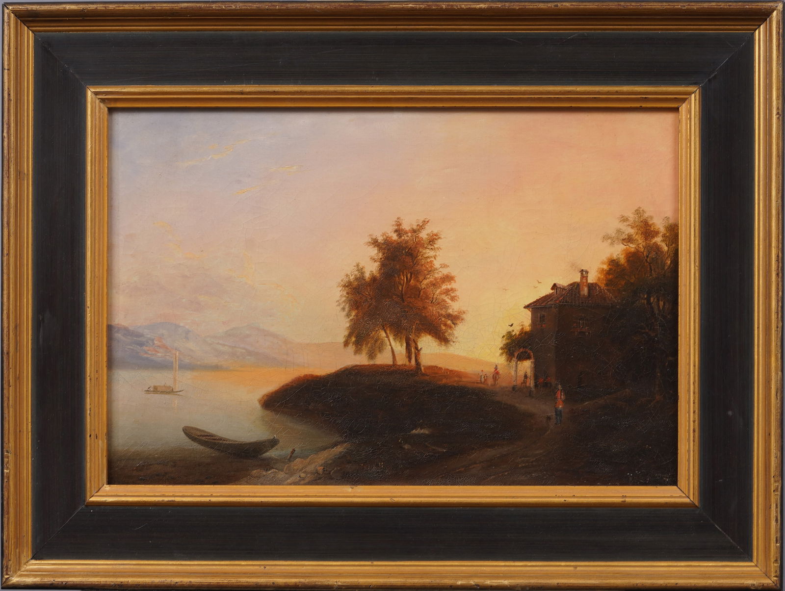 19th Century Antique European Coastal Sunset Landscape Framed Oil Painting (1 of 5)
