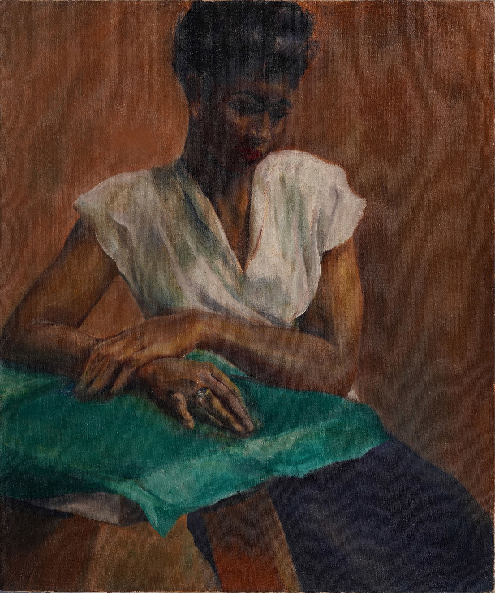 Edward Colker Antique American WPA Social Realist Young Black Woman Portrait Oil Painting (1 of 6)