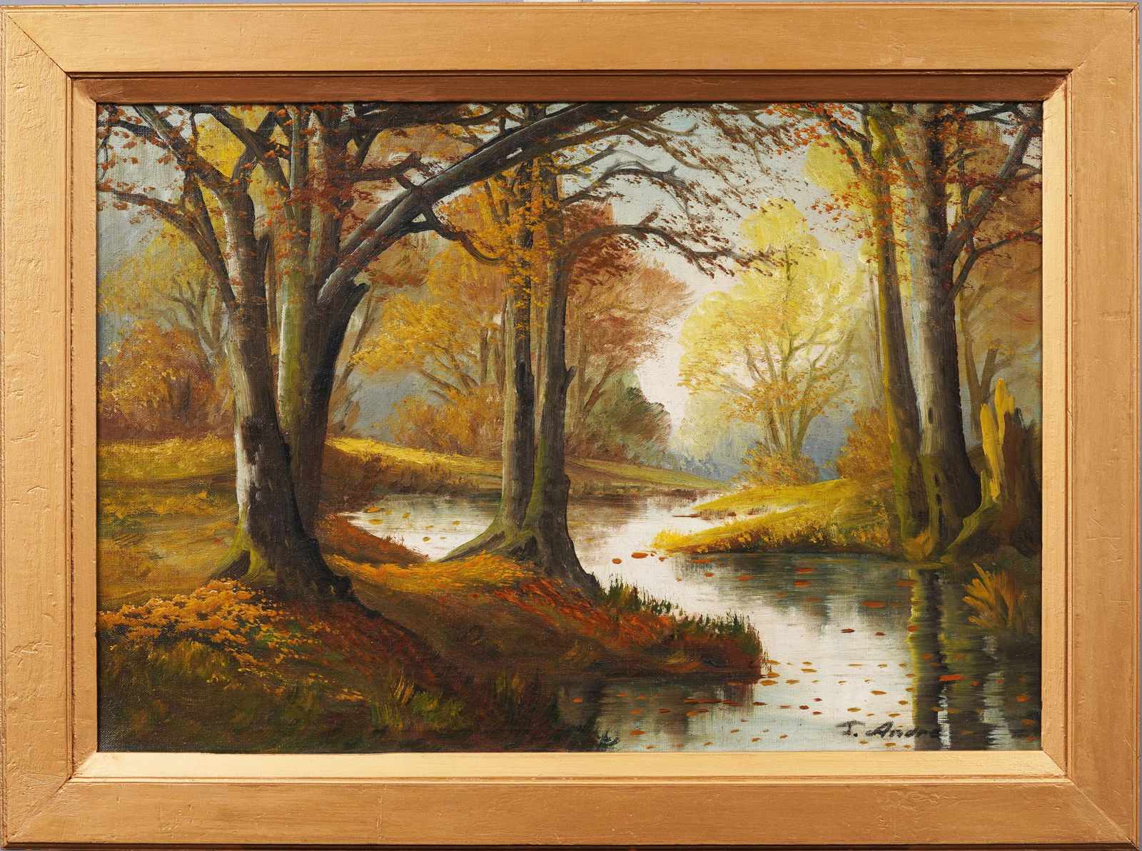 Antique American School Fall Landscape Framed Original Oil Painting (1 of 7)