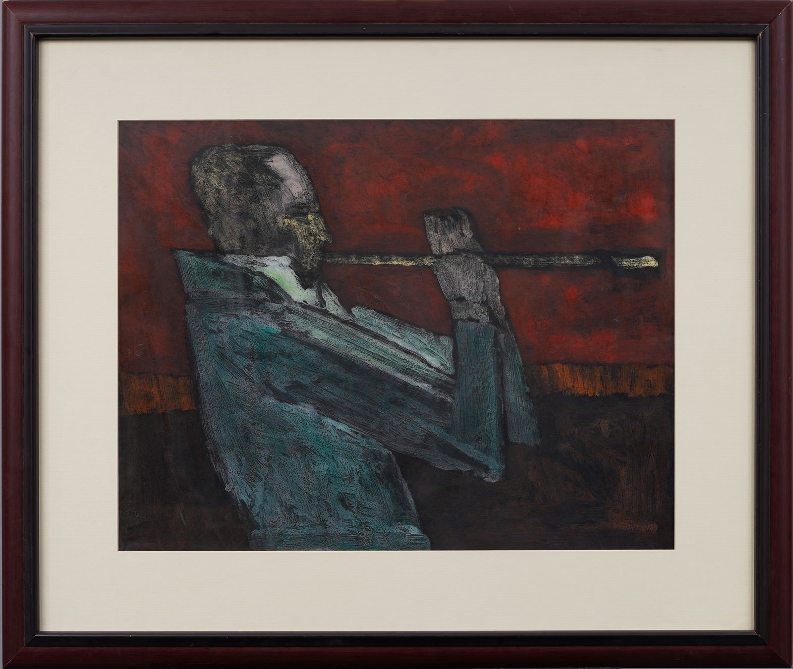 Walter M. Cade III (B. 1936) Antique American Jazz Portrait Bassoon Player  Original Oil Painting (1 of 5)