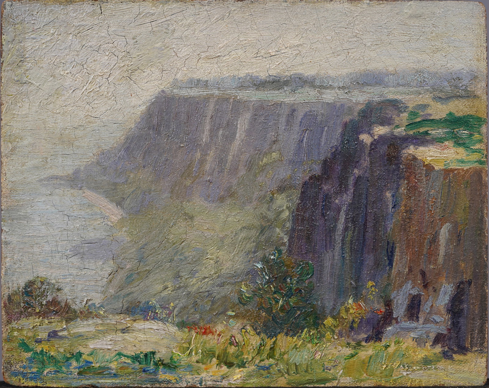 Herbert Bohnert (1888 - 1967)American Impressionist Palisades View Rare Hudson River Oil Painting: Antique American impressionist oil painting by Herbert Bohnert (1888 - 1967). Oil on board. Signed verso. Measuring 8 by 10 inches. Please see all images for condition. Size is measured and written on