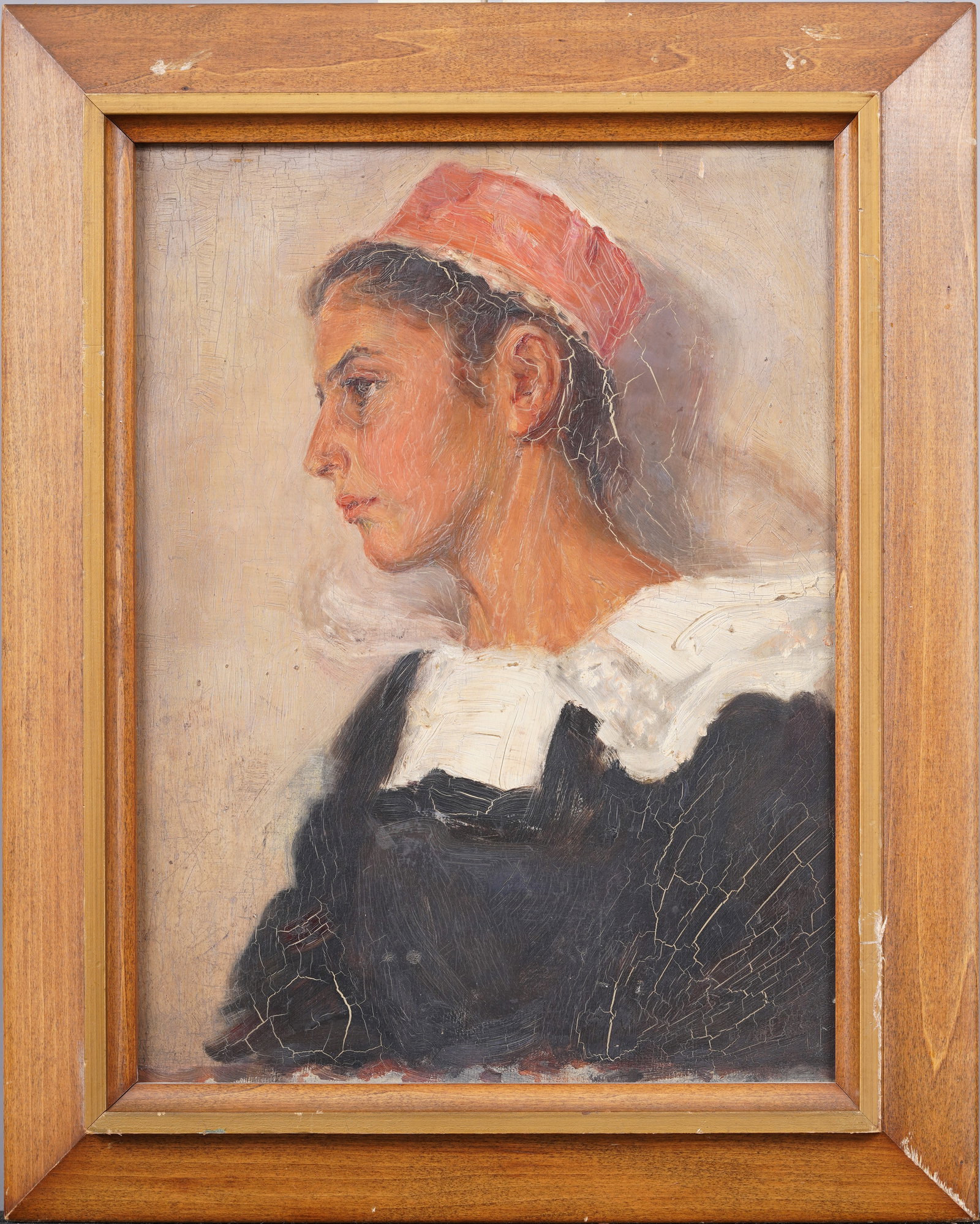 Antique French Impressionist Young Woman Portrait Framed Original Oil Painting: Antique Paris school portrait oil painting. Oil on board. Framed. Measuring 18 by 14 inches and 11 by 14 painting alone. Please see all images for condition. Size is measured and written on the back o