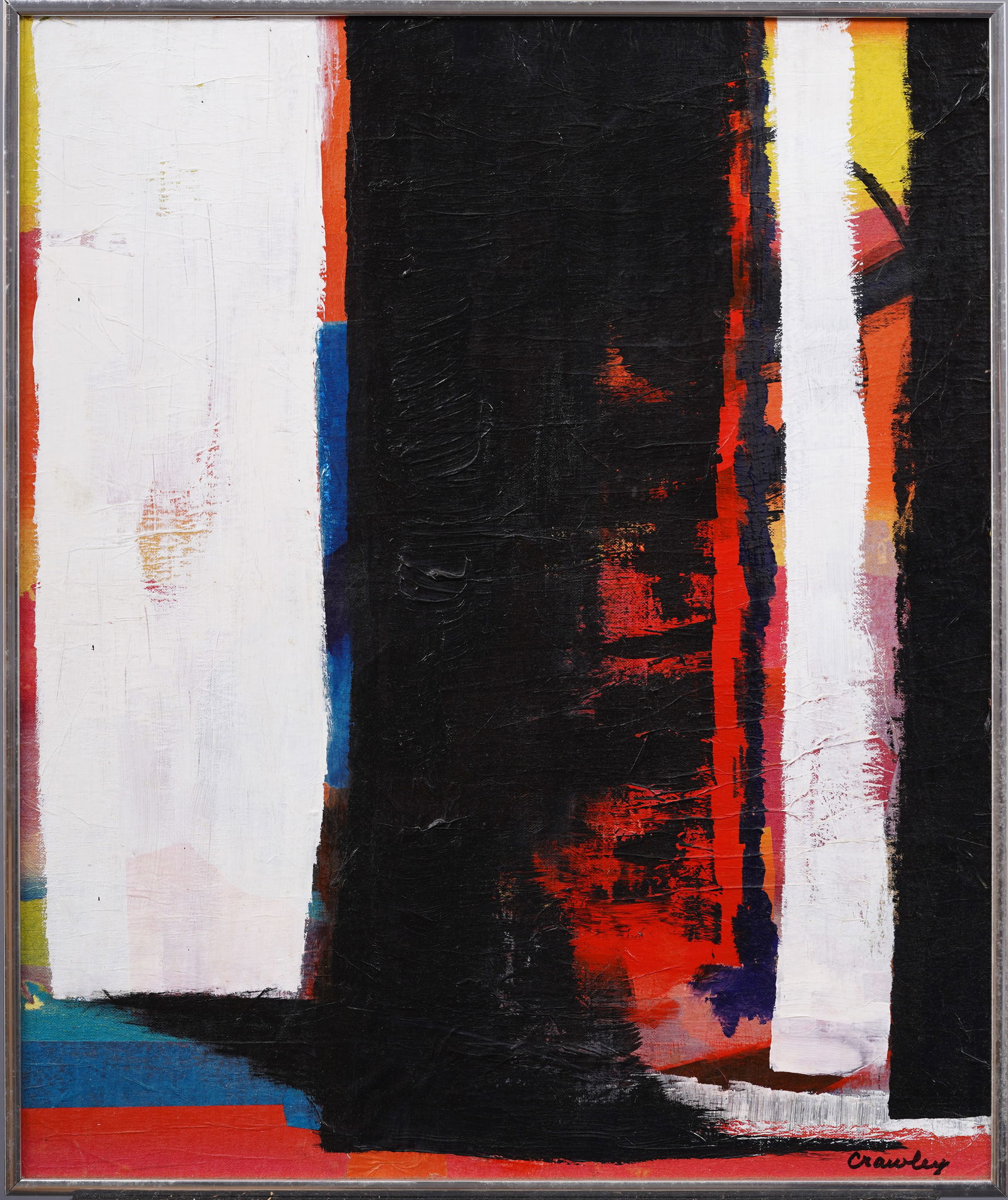 Elaine Crawley "Sunshine and Shadows" Antique American Abstract Expressionist Original Oil Painting: Antique American oil painting by Elaine Crawley. Oil on canvasboard. Signed. Framed. Measuring 21 by 25 inches overall and 20 by 24 painting alone. Please see all images for condition. Size is measure