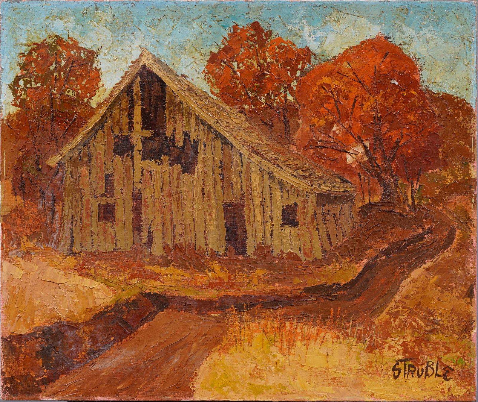 Rural American Rustic Barn Landscape Signed Impressionsit Antique American Original Oil Painting (1 of 6)
