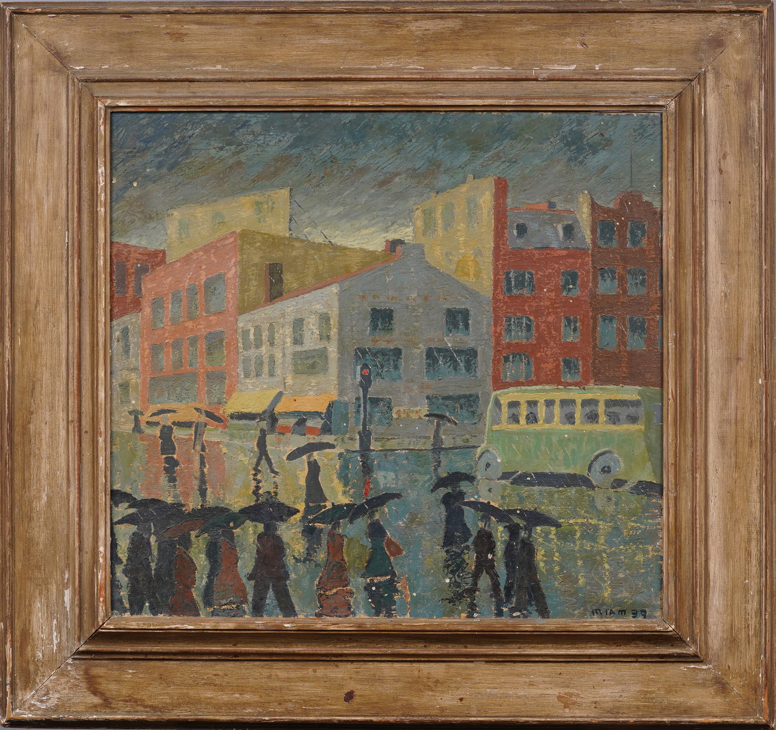 Signed Important Early Antique American Modernist Rainy Street Scene Framed Original Oil Painting (1 of 8)