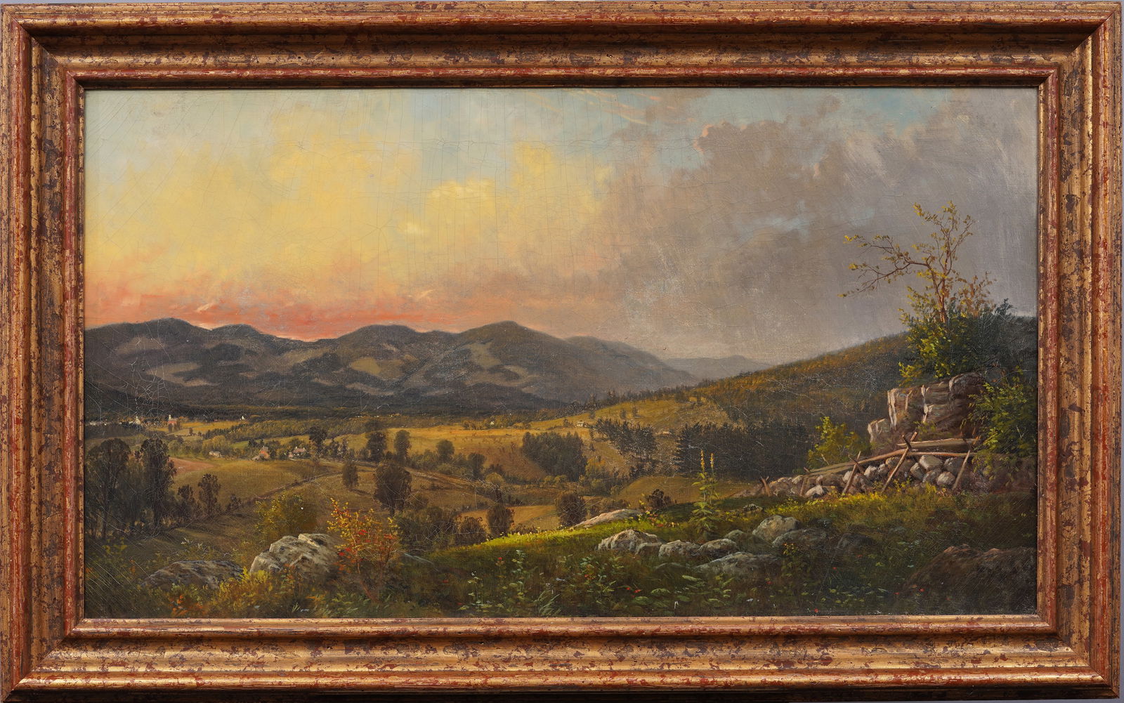 Antique American Hudson River School Panoramic 1860 Landscape Framed Sunset Original Oil Painting (1 of 8)