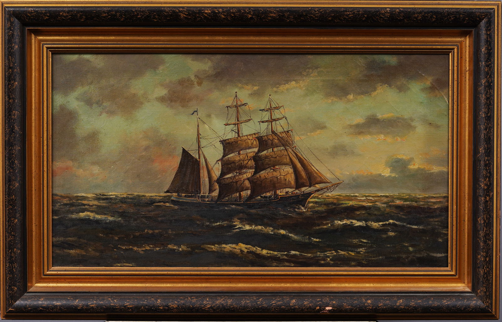 Antique American School Sailboat Seascape Framed 19th Century Original Oil Painting (1 of 6)