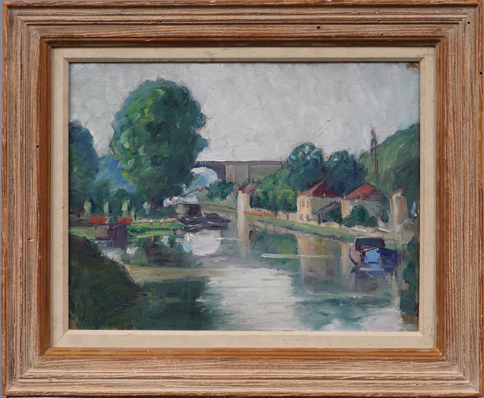 Antique Nicely Framed European Impressionist Town Scene Oil Painting (1 of 5)