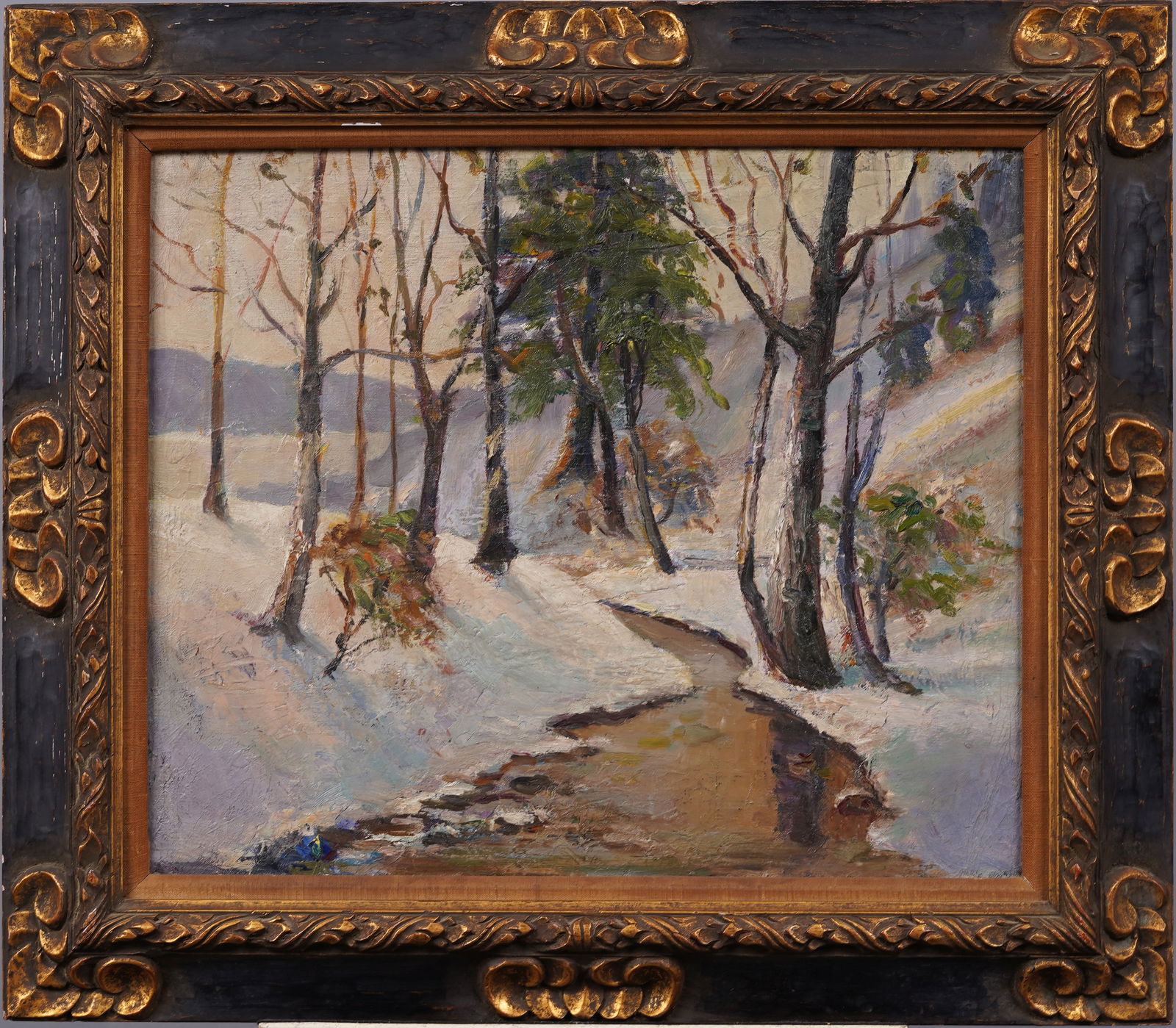Antique American Impressionist Finely Framed Snowy Winter Landscape Original Oil Painting (1 of 5)