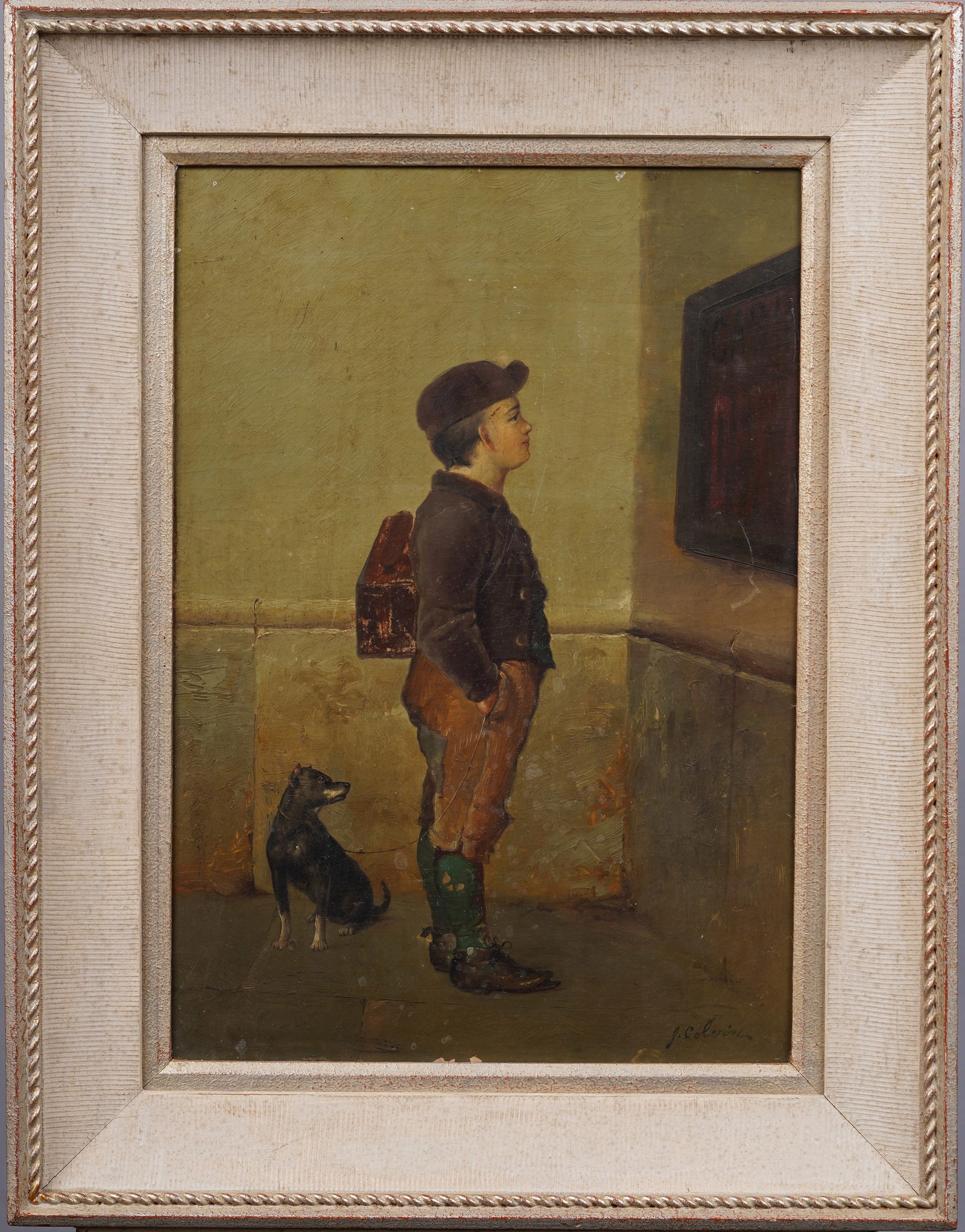 Early Antique American Genre Scene Young Boy in Art Museum Signed Original Oil Painting (1 of 6)