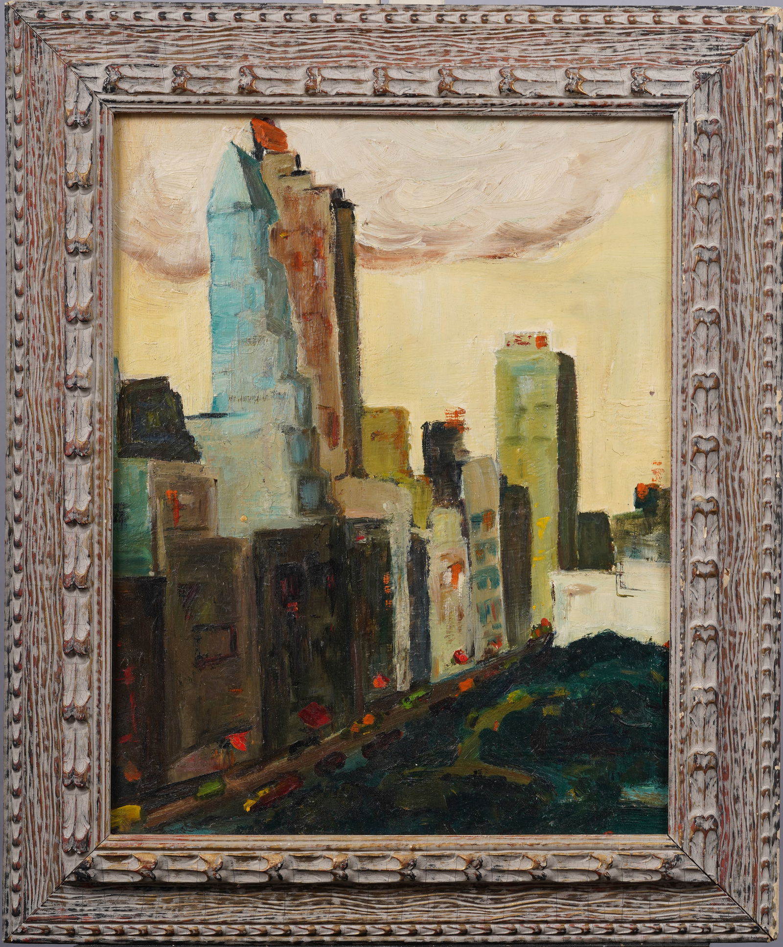 Antique American School New York Street Scene Modernist Framed Original Oil Painting (1 of 5)