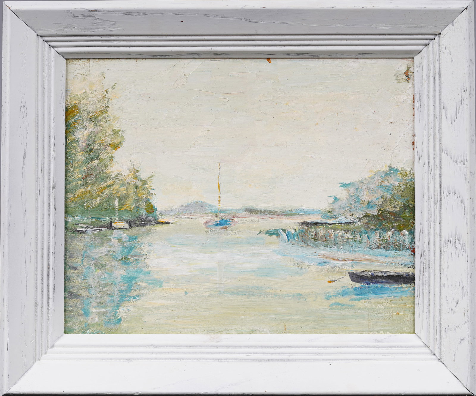 Antique American Impressionist Framed Seascape Original Oil Painting: Antique American oil painting. Oil on board. Framed. Measuring 12 by 14 inches and 8 by 10 painting alone. Please see all images for condition. Size is measured and written on the back of the painting