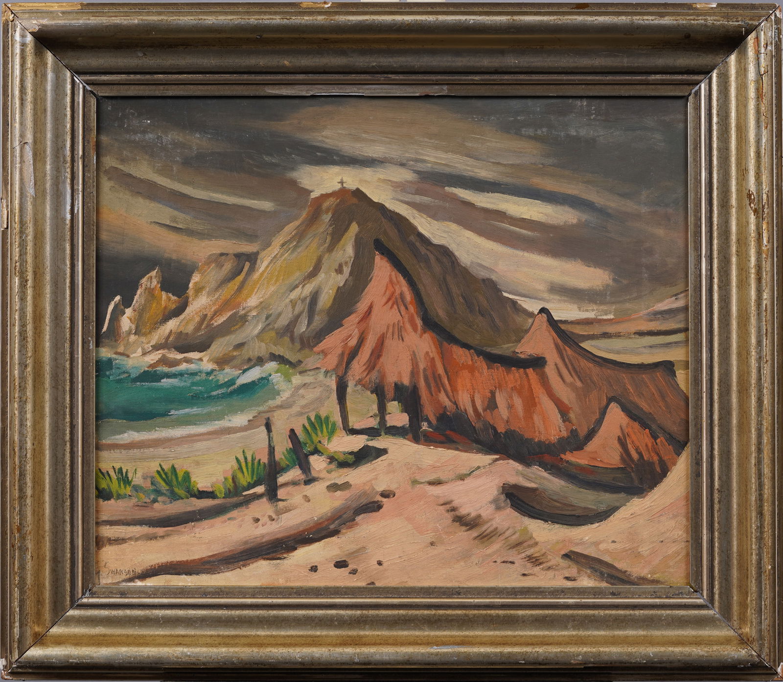 Powerful Modernist Beach Dunes Coastal Antique American Signed Framed Original Oil Painting (1 of 7)