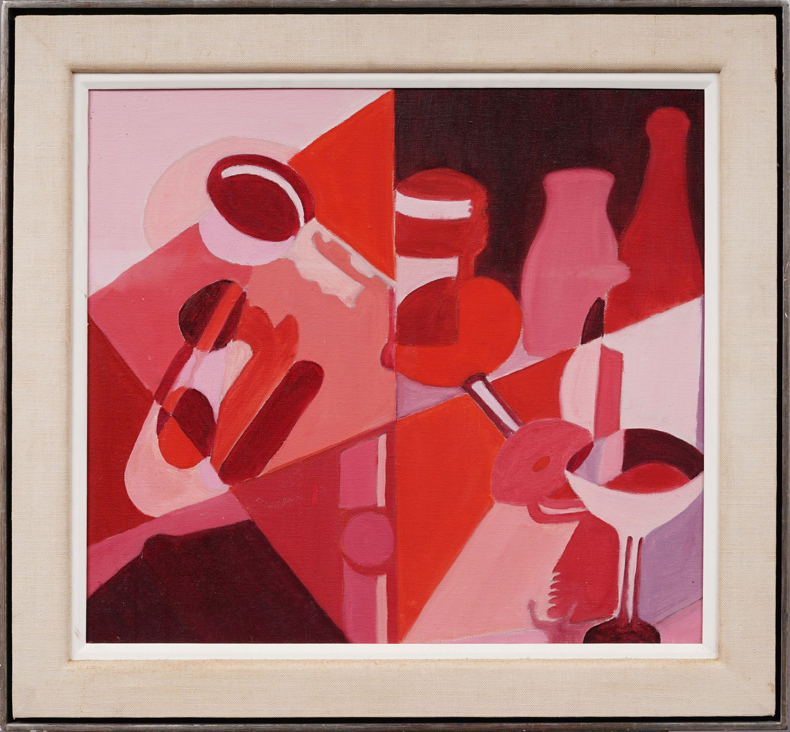 Vintage Pop Art Mid Century Abstract Martini Glass Still Life Framed Oil Painting (1 of 4)