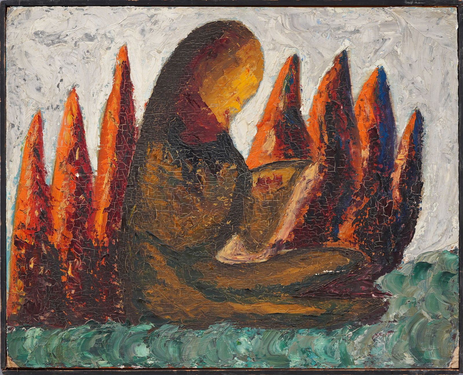 Vintage Modernist Abstract Seascape Oil Painting (1 of 5)