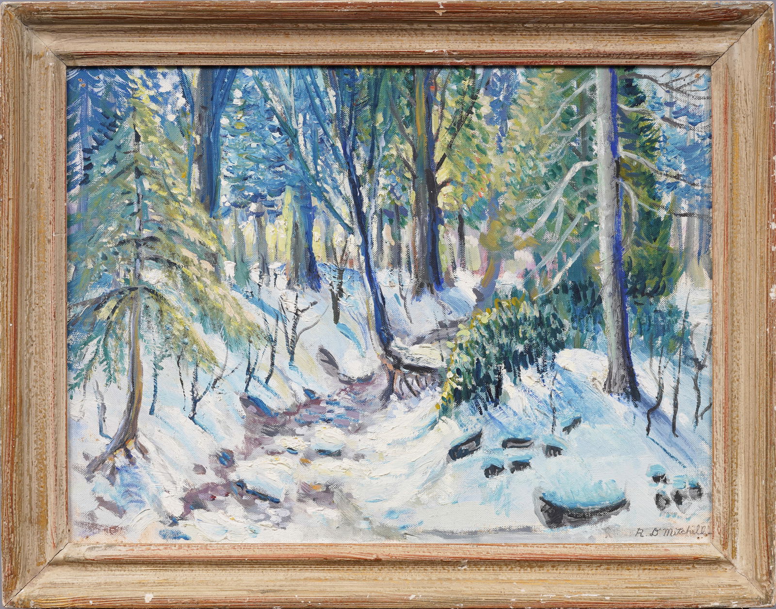 Antique American Impressionist Winter Landscape Framed Original Signed Oil Painting (1 of 6)