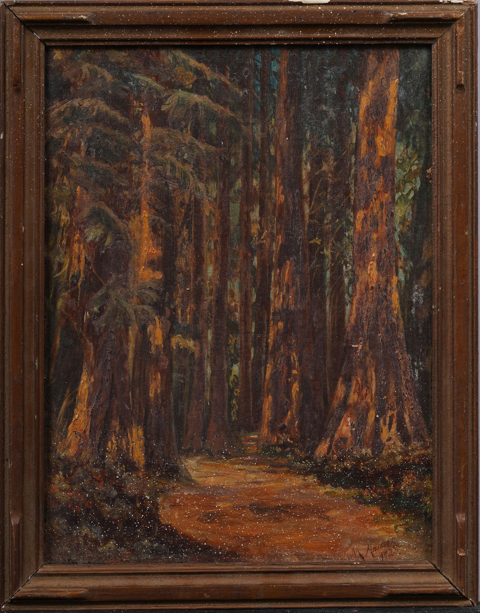 Signed Antique American School California Redwood Forest Framed Landscape Original Oil Painting (1 of 5)