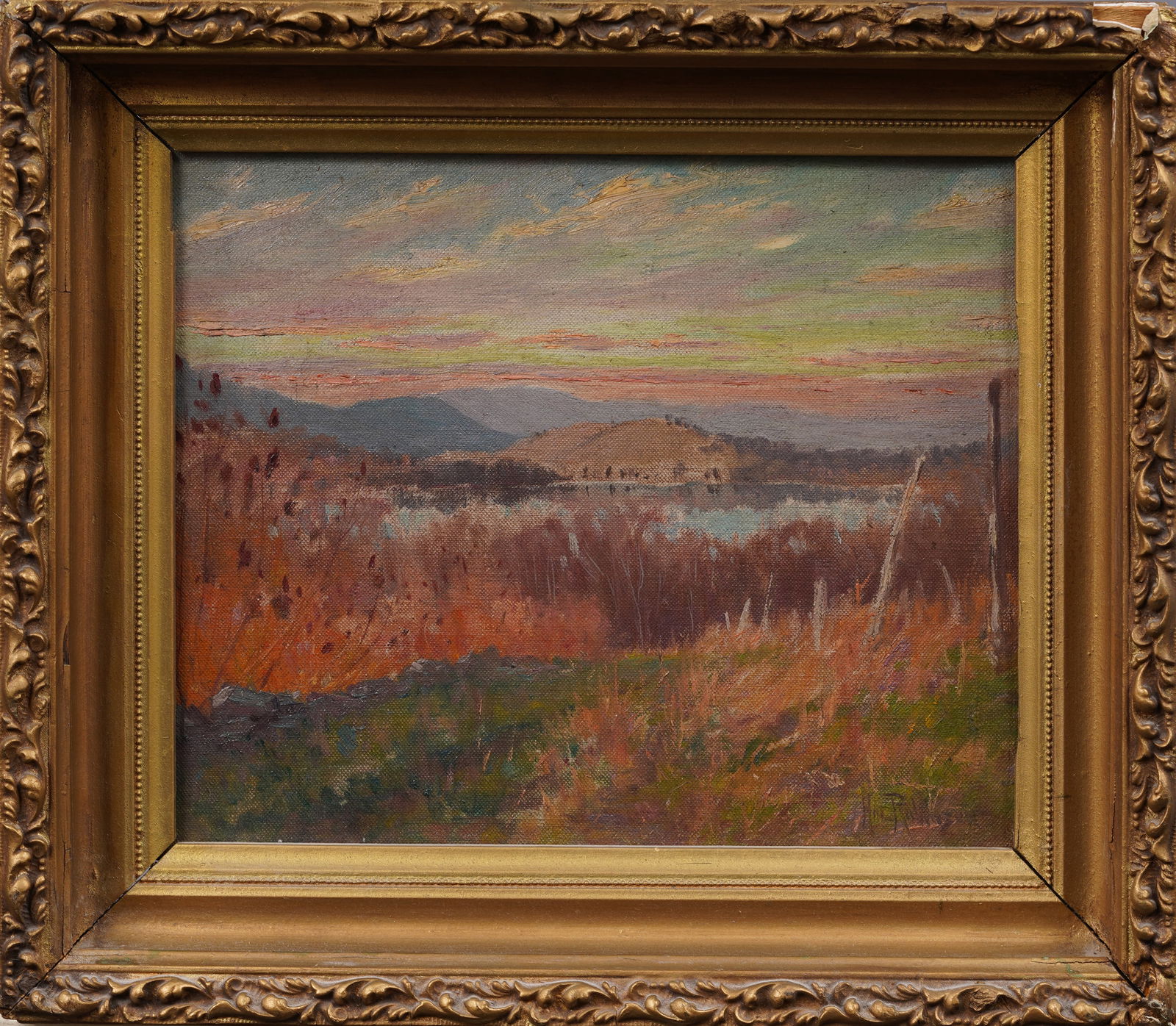 Hal Robinson (1867-1933) Antique American Impressionist Framed Fall Sunset Landscape Oil Painting (1 of 5)