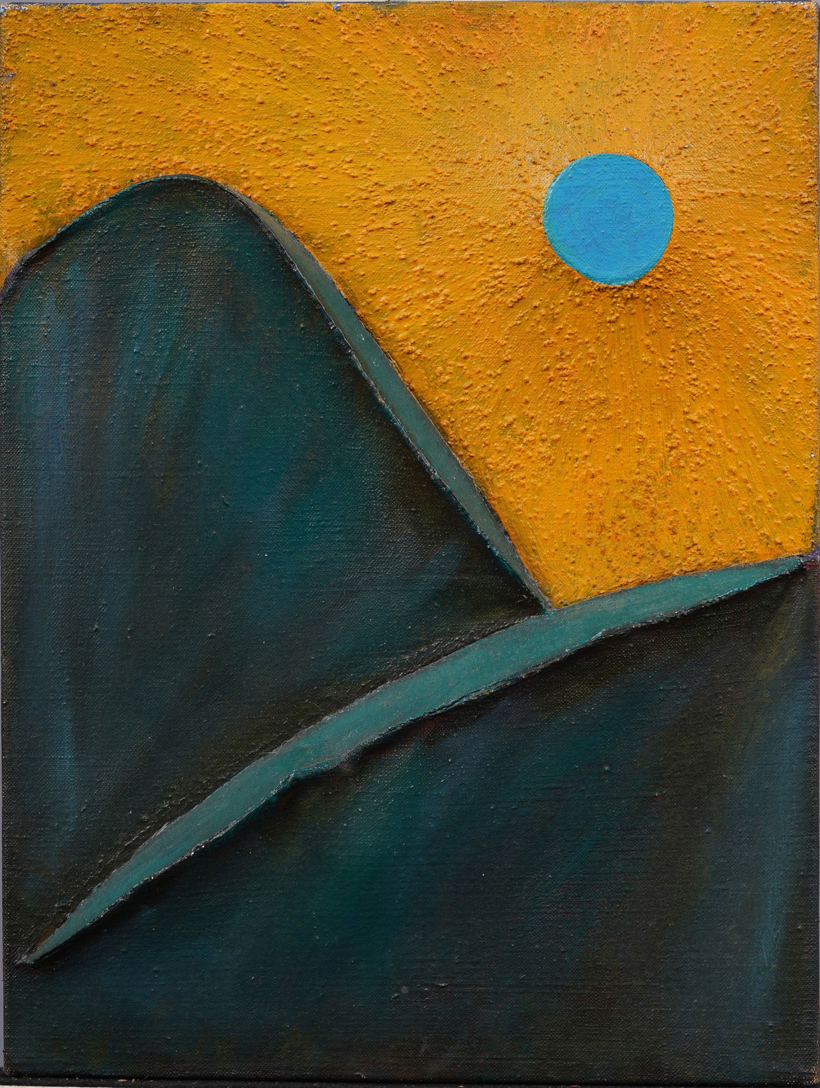 Antique American School Modernist Abstract Sunset over Mountain Landscape Original Oil Painting (1 of 4)