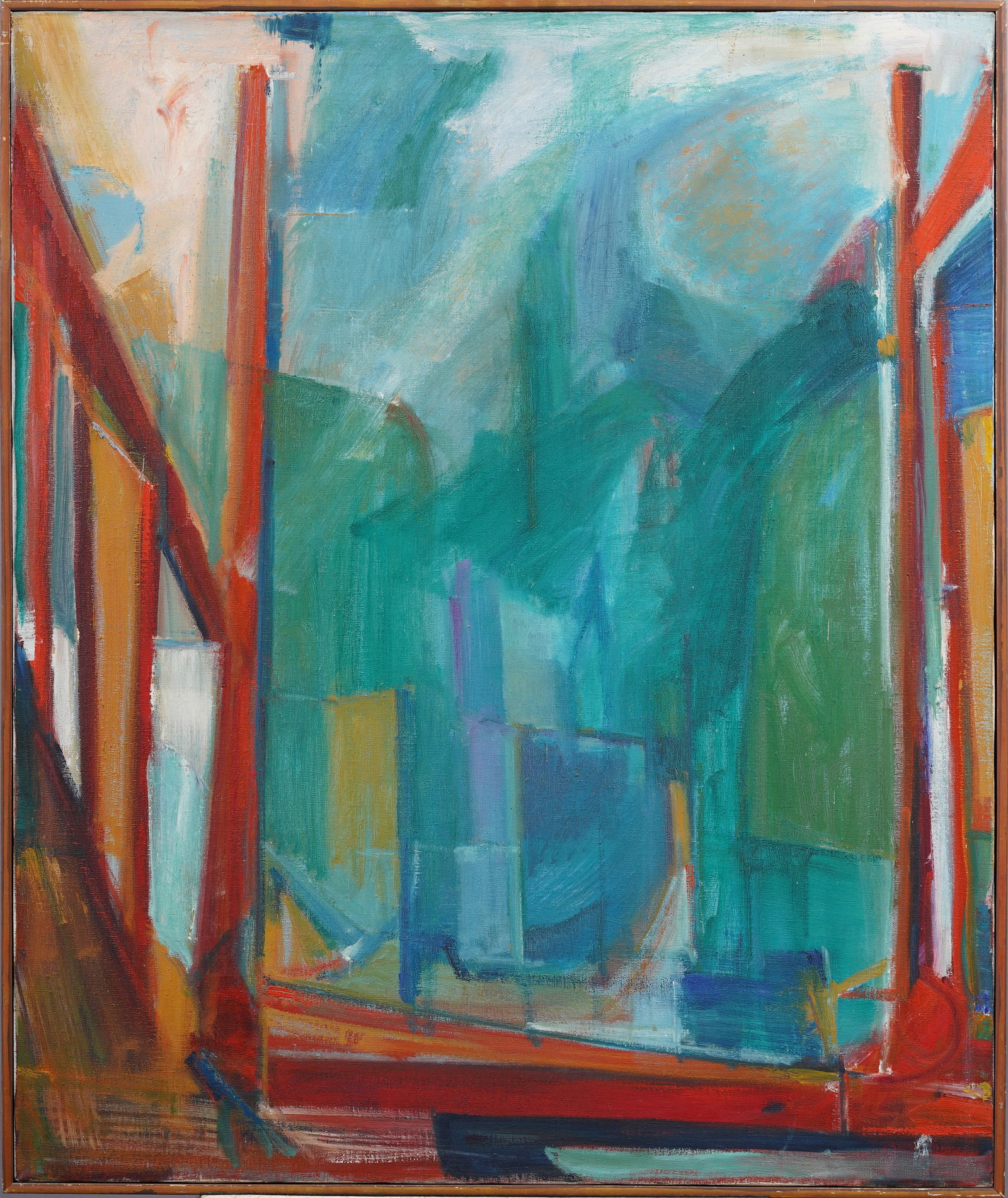 Large Abstract Expressionist Architectural Framed Signed Mid Century Modern Oil Painting (1 of 6)